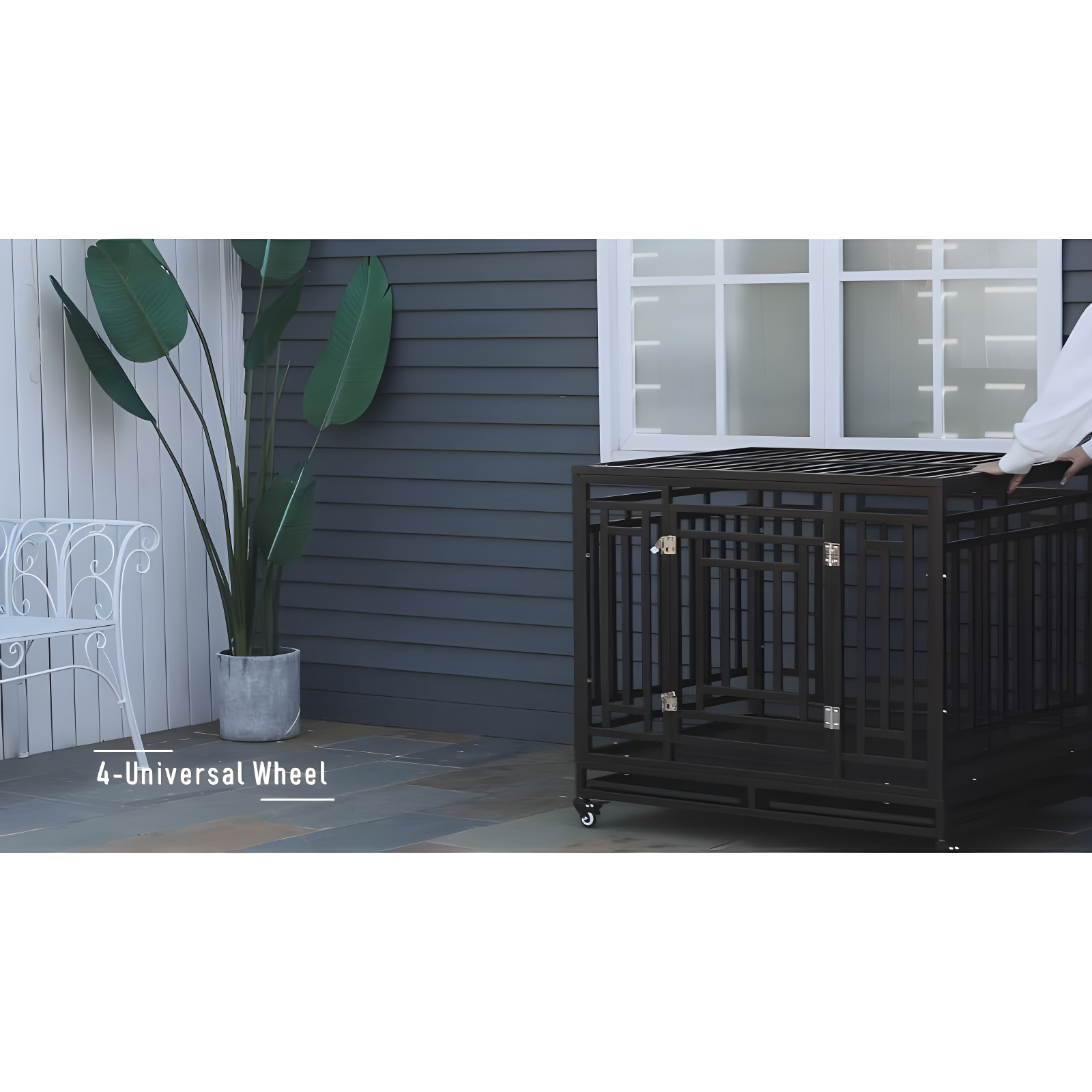 PawHut 44" Heavy Duty Dog Crate Metal Kennel and Cage Dog Playpen with Lockable Wheels, Slide-out Tray and Anti-Pinching Floor