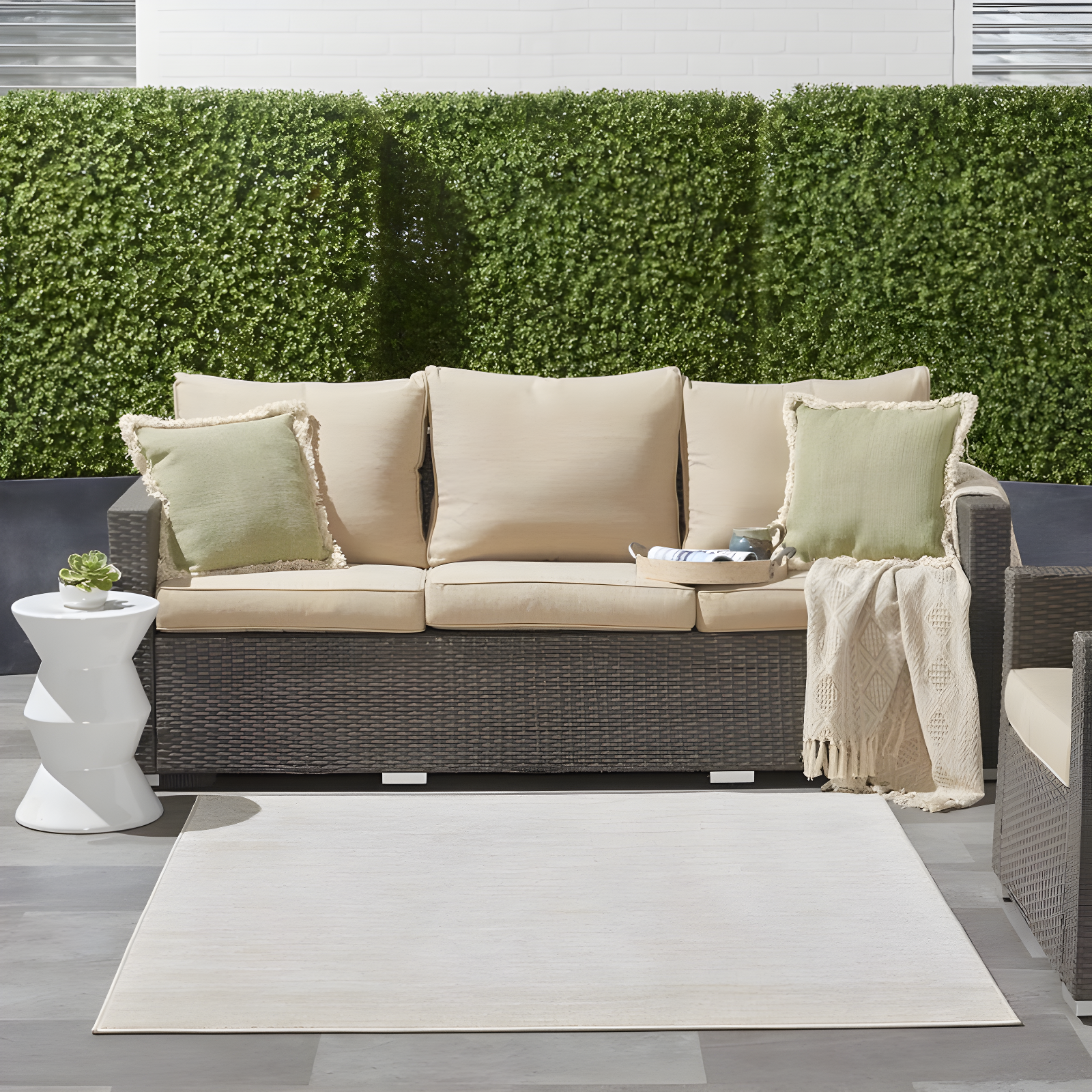 Nourison Essentials Easy Care Indoor Outdoor Area Rug - Ivory Beige 5' x Square