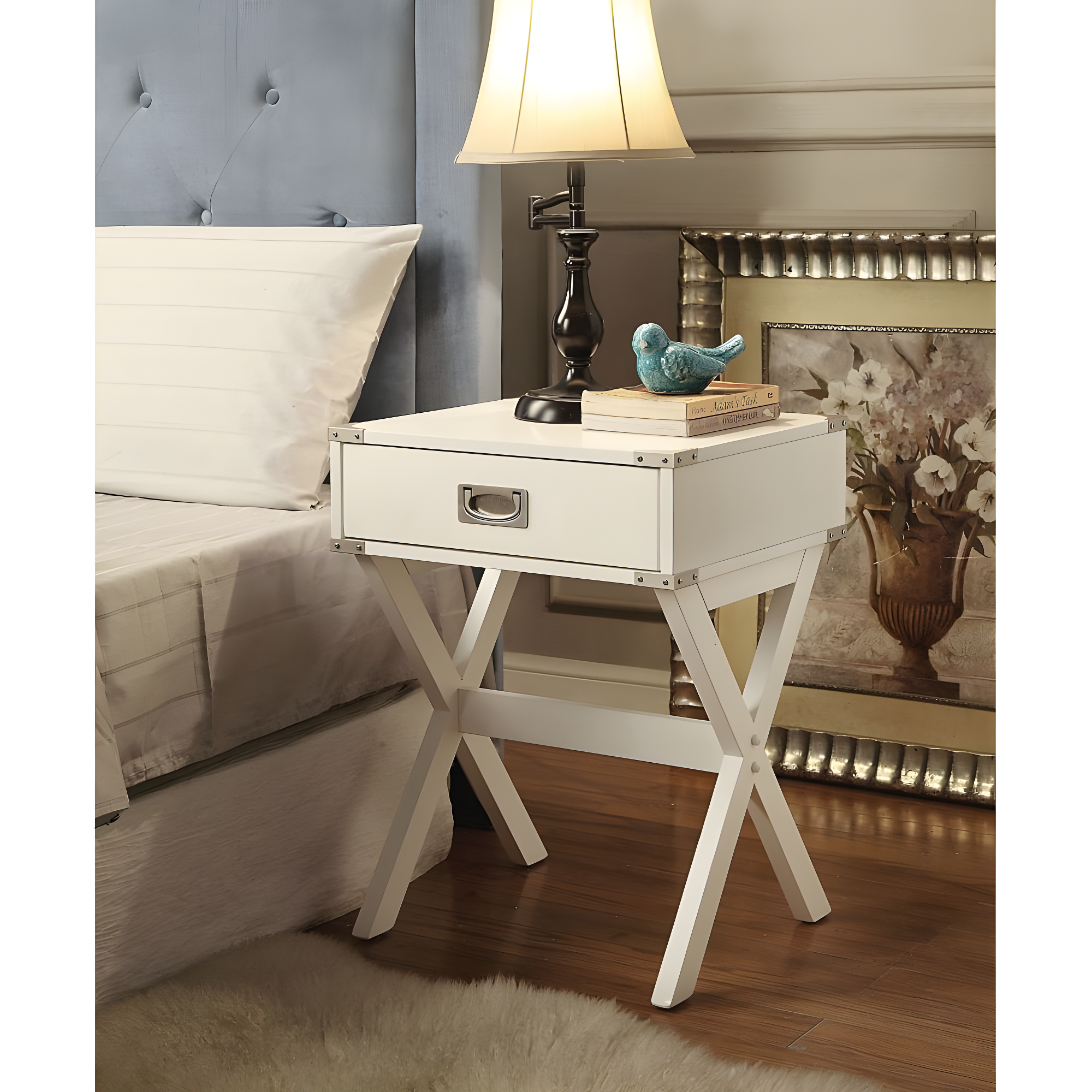 Hassch Rustic Nightstand Wood End Table Side Table with 1 Storage Drawers, White