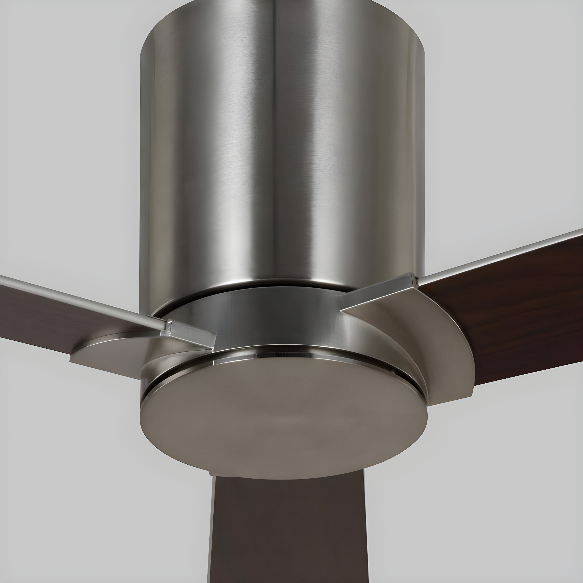 Rozzen 52 in. Modern Hugger Brushed Steel Ceiling Fan with Silver/American Walnut Blades, DC Motor and Remote