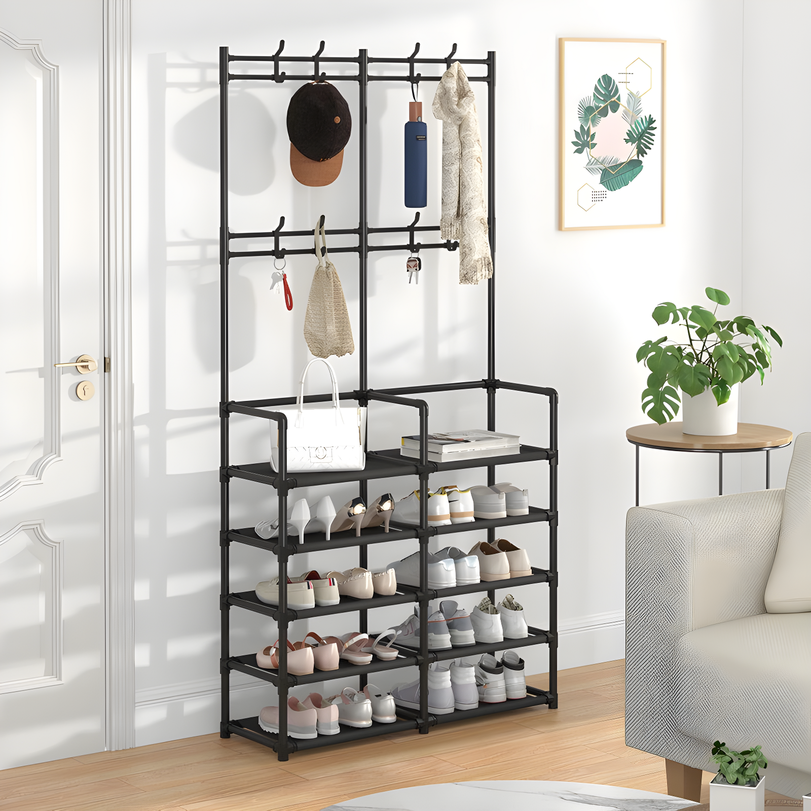 5-Tier Entryway Coat Rack, Coat and Shoe Rack, Entryway Bench Storage