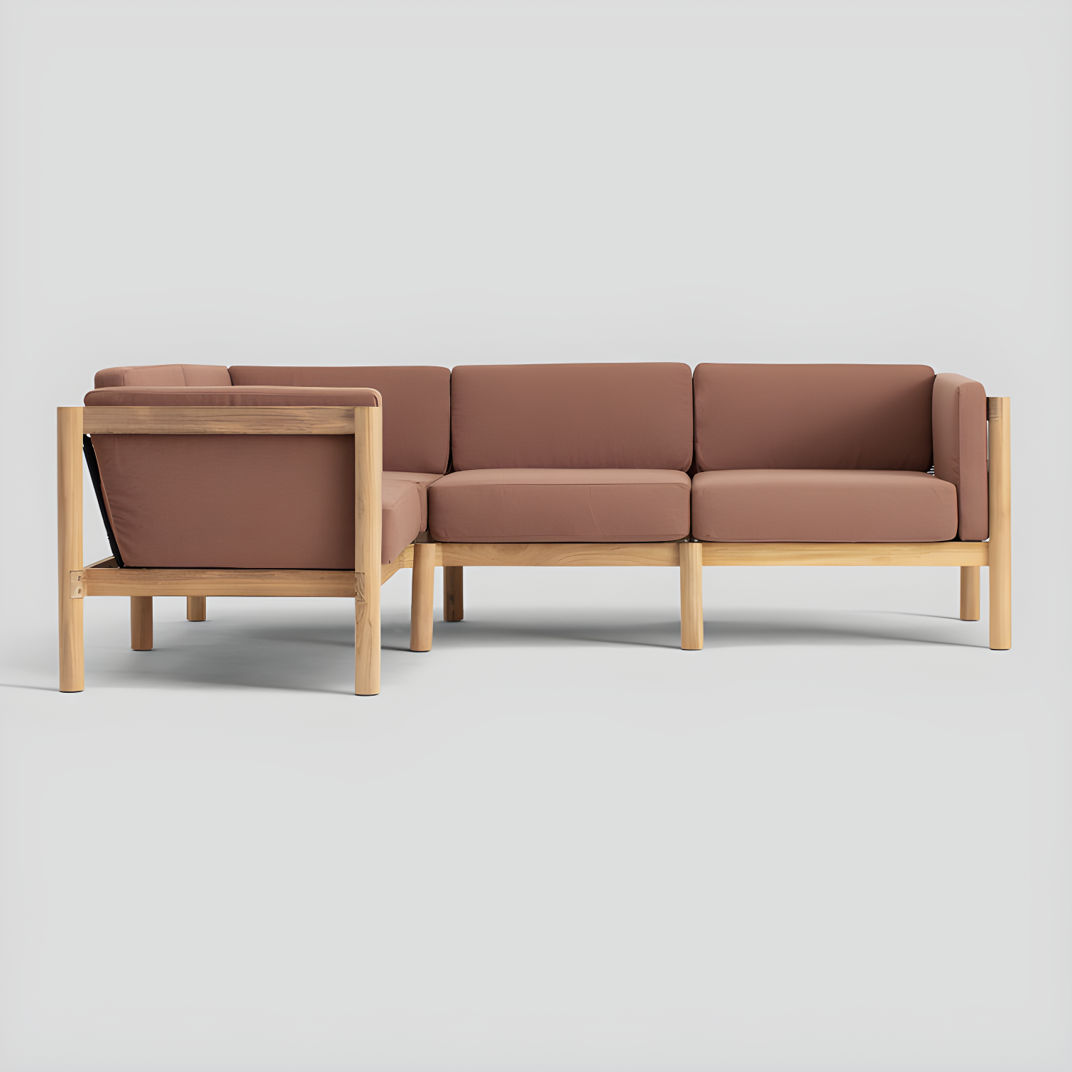 Haven 4-Piece Teak Outdoor Sectional With Sunbrella Cushions In Graystone