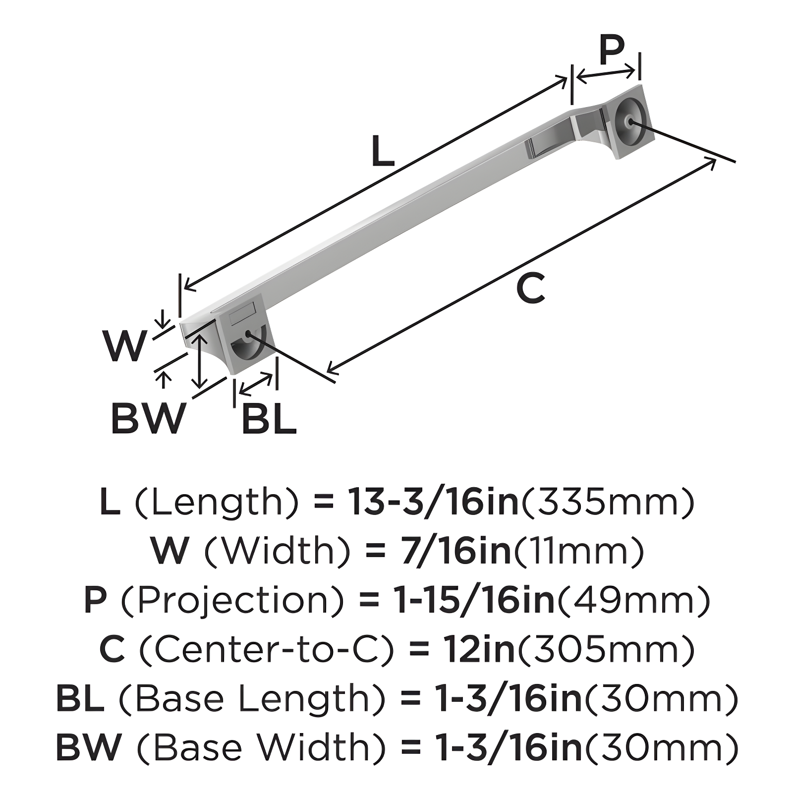 Amerock Mulholland 12 inch (305mm) Center-to-Center Polished Chrome Appliance Pull