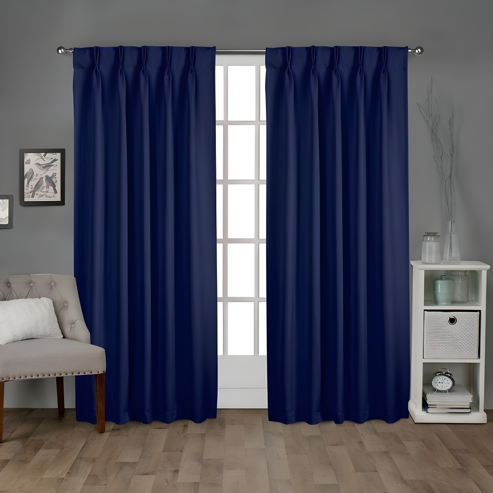 Set of 2 84"x52" Sateen Pinch Pleat Woven Blackout Back Tab Window Curtain Panel Blue Blue - Exclusive Home: Thermal Insulated Drapes
