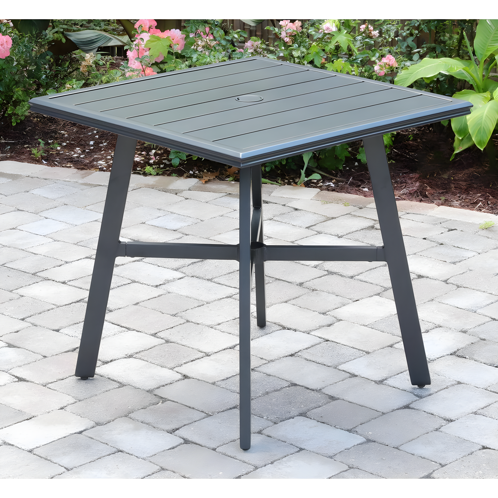 Hanover All-Weather Commercial-Grade Aluminum 30" Square Slat-Top Bistro Table