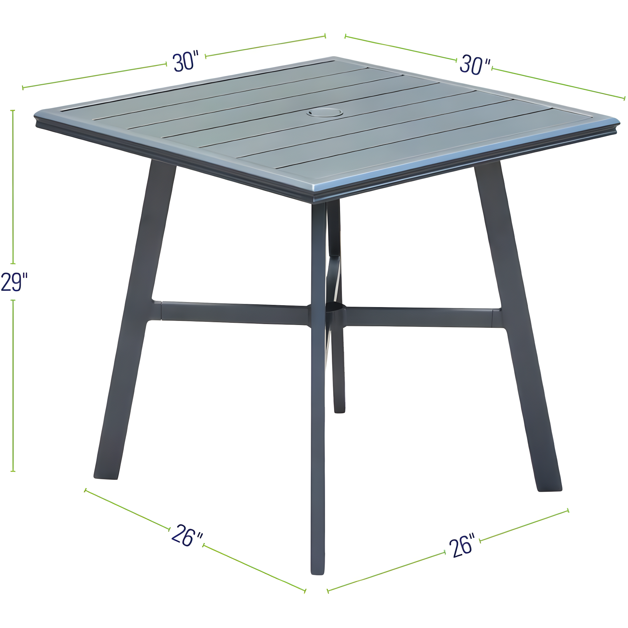 Hanover All-Weather Commercial-Grade Aluminum 30" Square Slat-Top Bistro Table