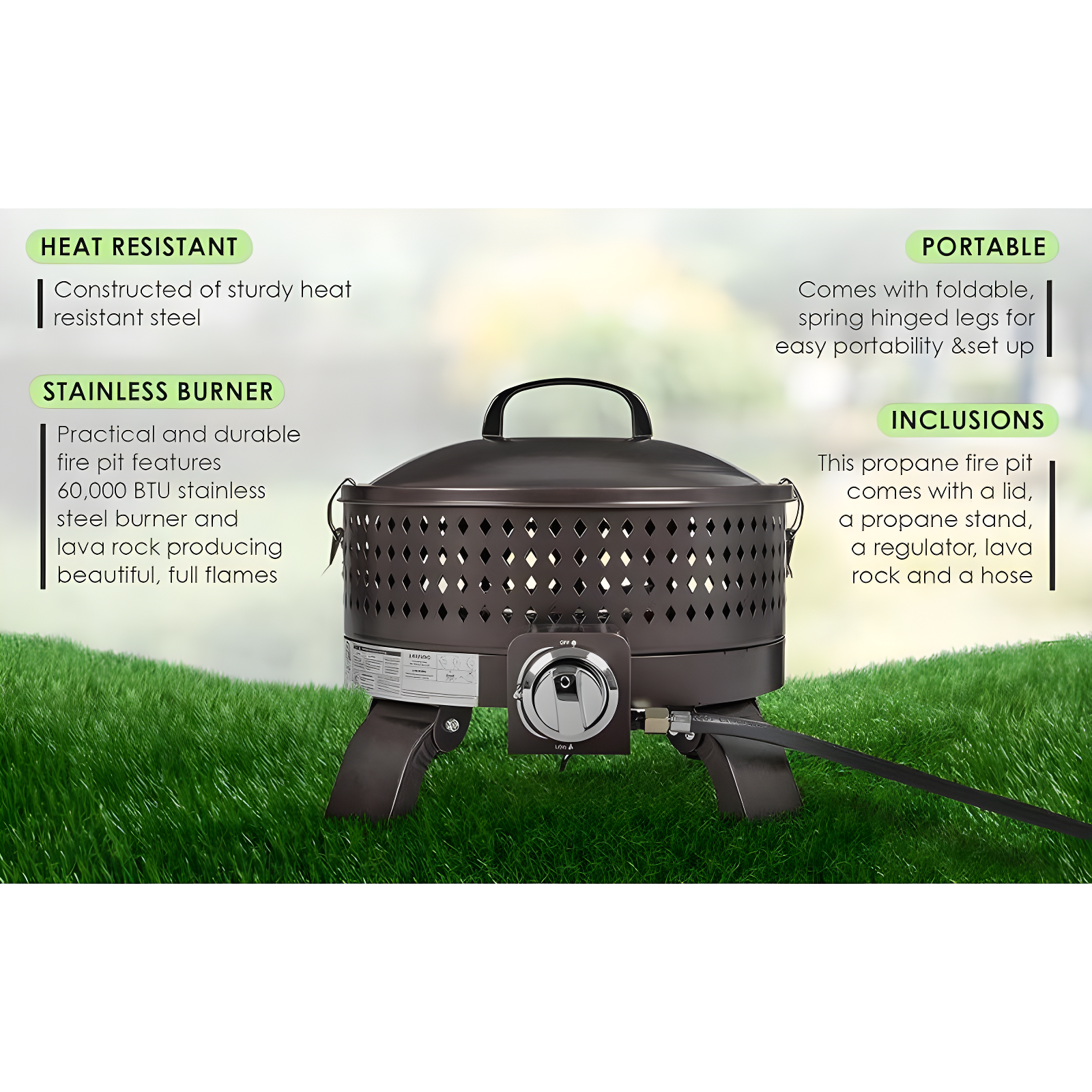 Fire Sense 62133 Sporty Campfire Portable Fire Pit LPG Gas 60,000 BTU Outdoor Firepit Includes Propane Stand Included - Dark Bronze - Round - 15"