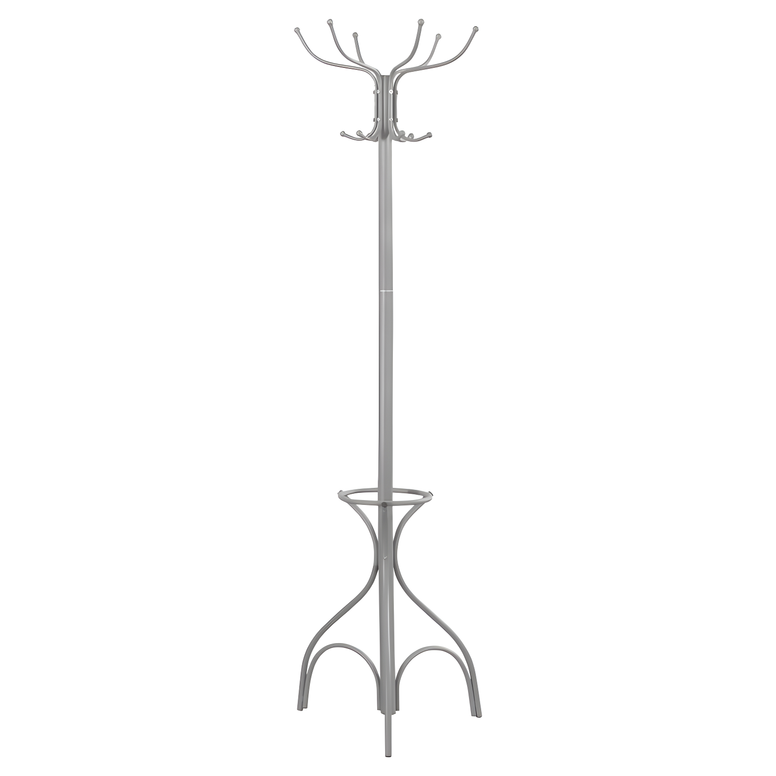 EveryRoom Coat Rack with Umbrella Holder - Silver Metal: 70" High, 6 Hooks, Metal Frame, Adult Assembly Required