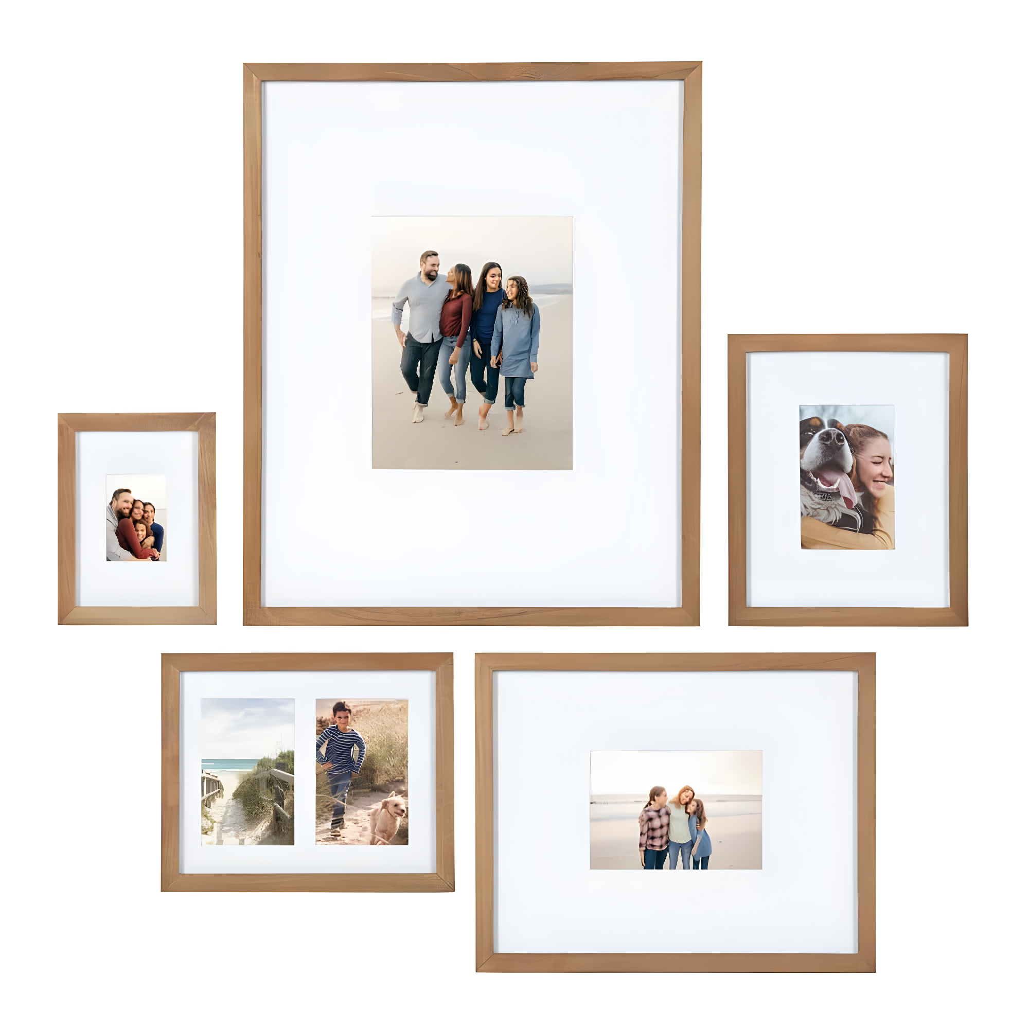 Kate and Laurel Gallery Transitional Frame Set, Set of 5, Rustic Brown, Sophisticated Picture Frame Collage With Multiple Sizes Included