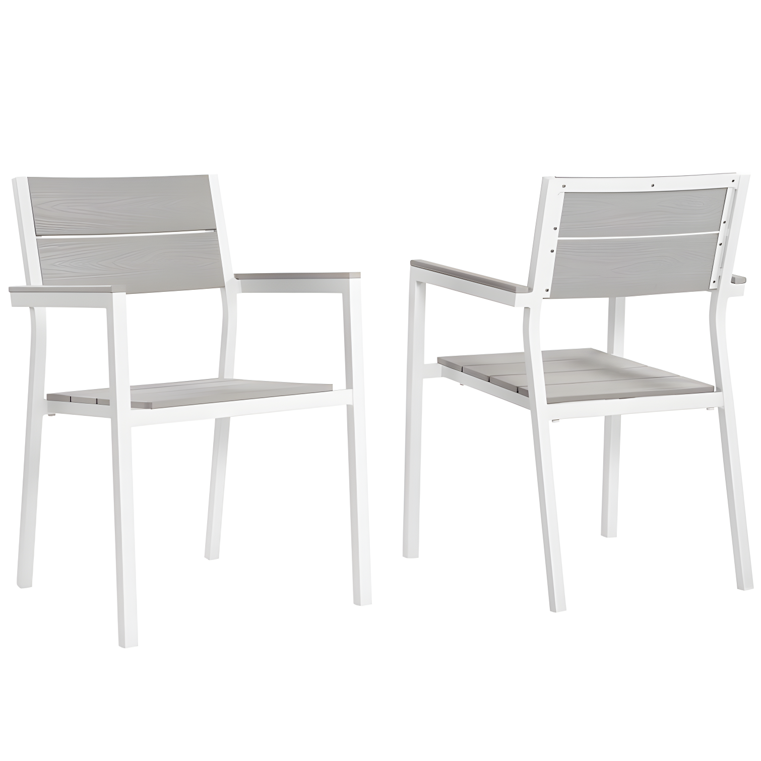 BSD National Supplies Maine Aluminum Outdoor Patio Two Arm Chairs in White Light Gray by Modway (Set of 2)