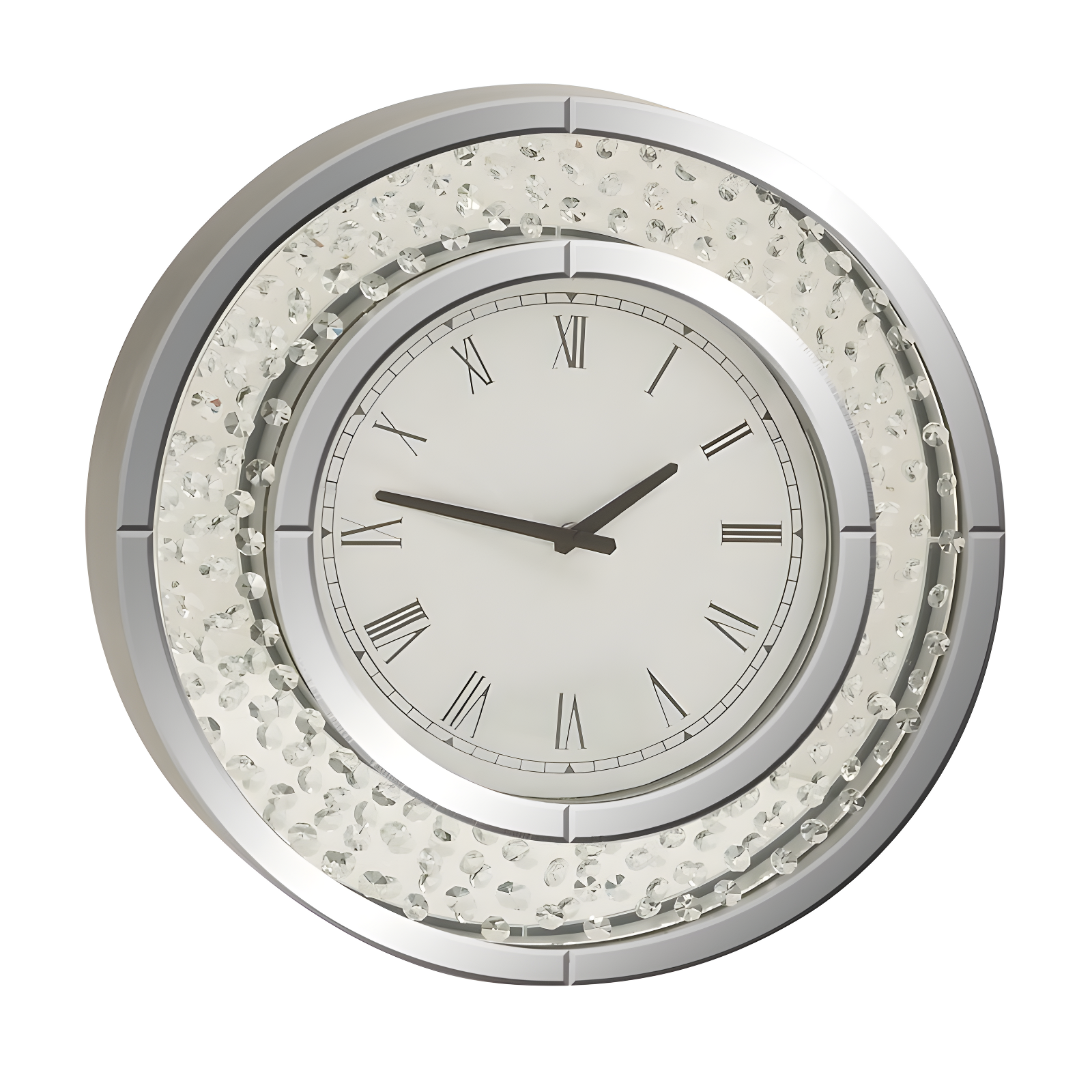 Rosdorf Park Ansonia Glass Mirrored Decorative White Wall Clock with Floating Crystals