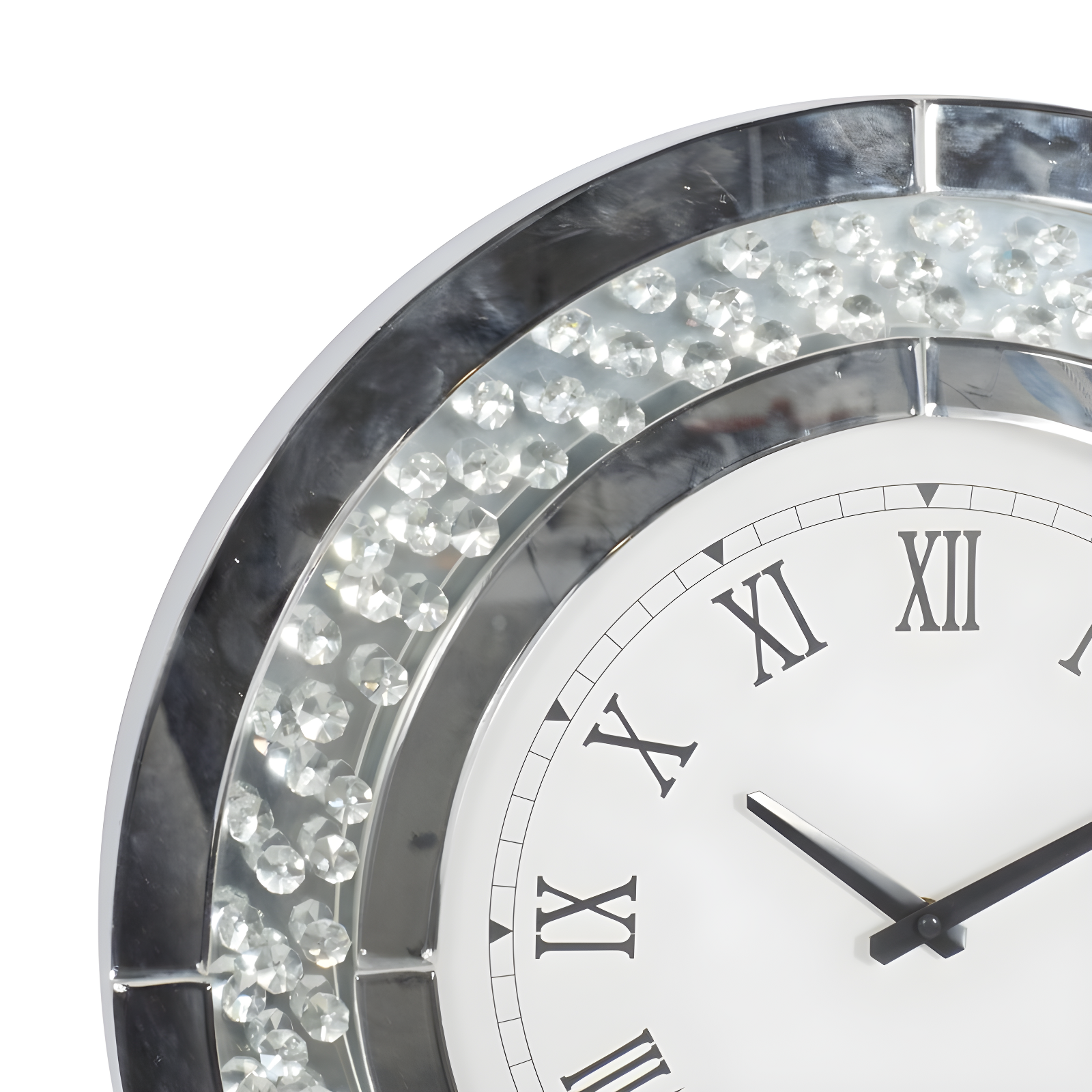 Rosdorf Park Ansonia Glass Mirrored Decorative White Wall Clock with Floating Crystals