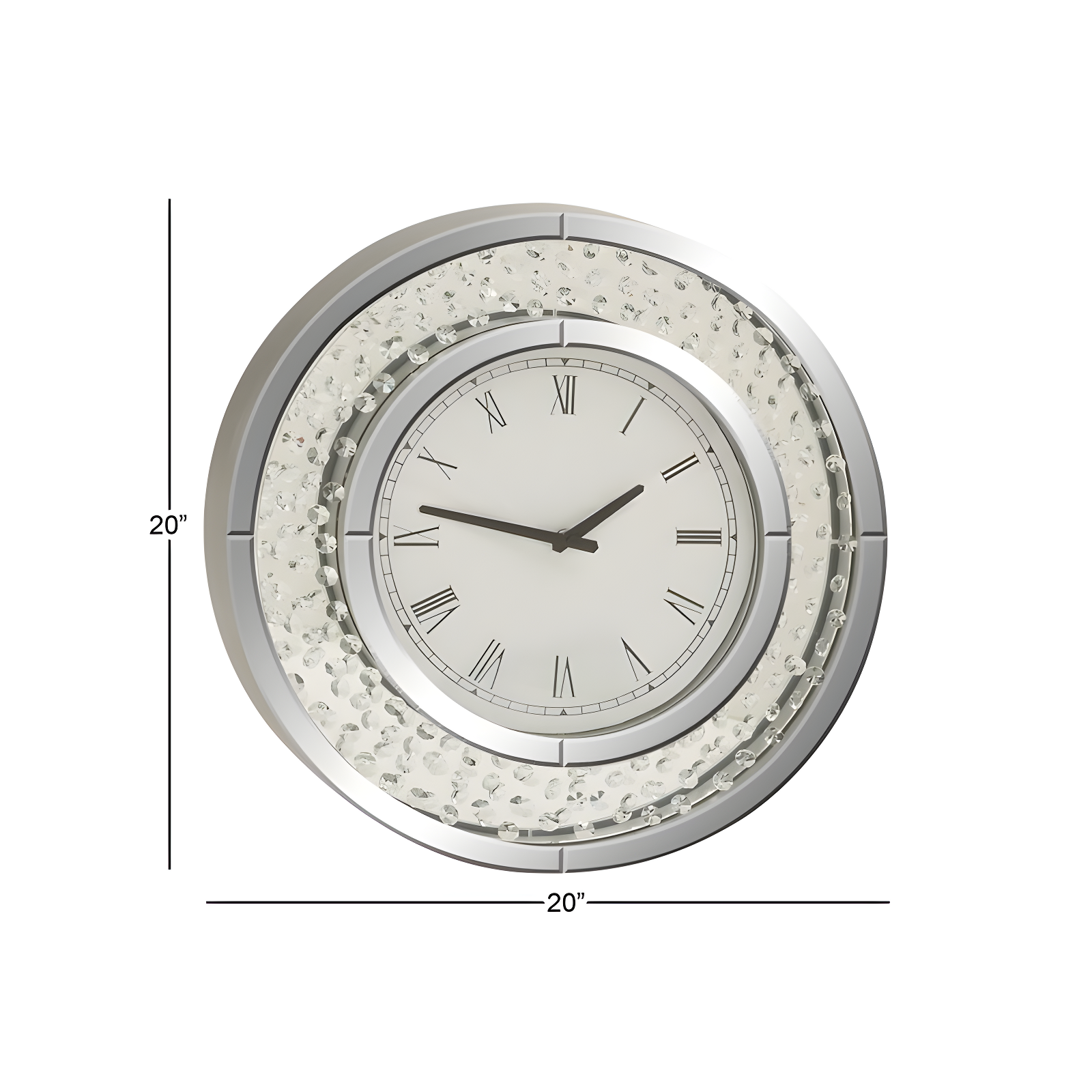 Rosdorf Park Ansonia Glass Mirrored Decorative White Wall Clock with Floating Crystals