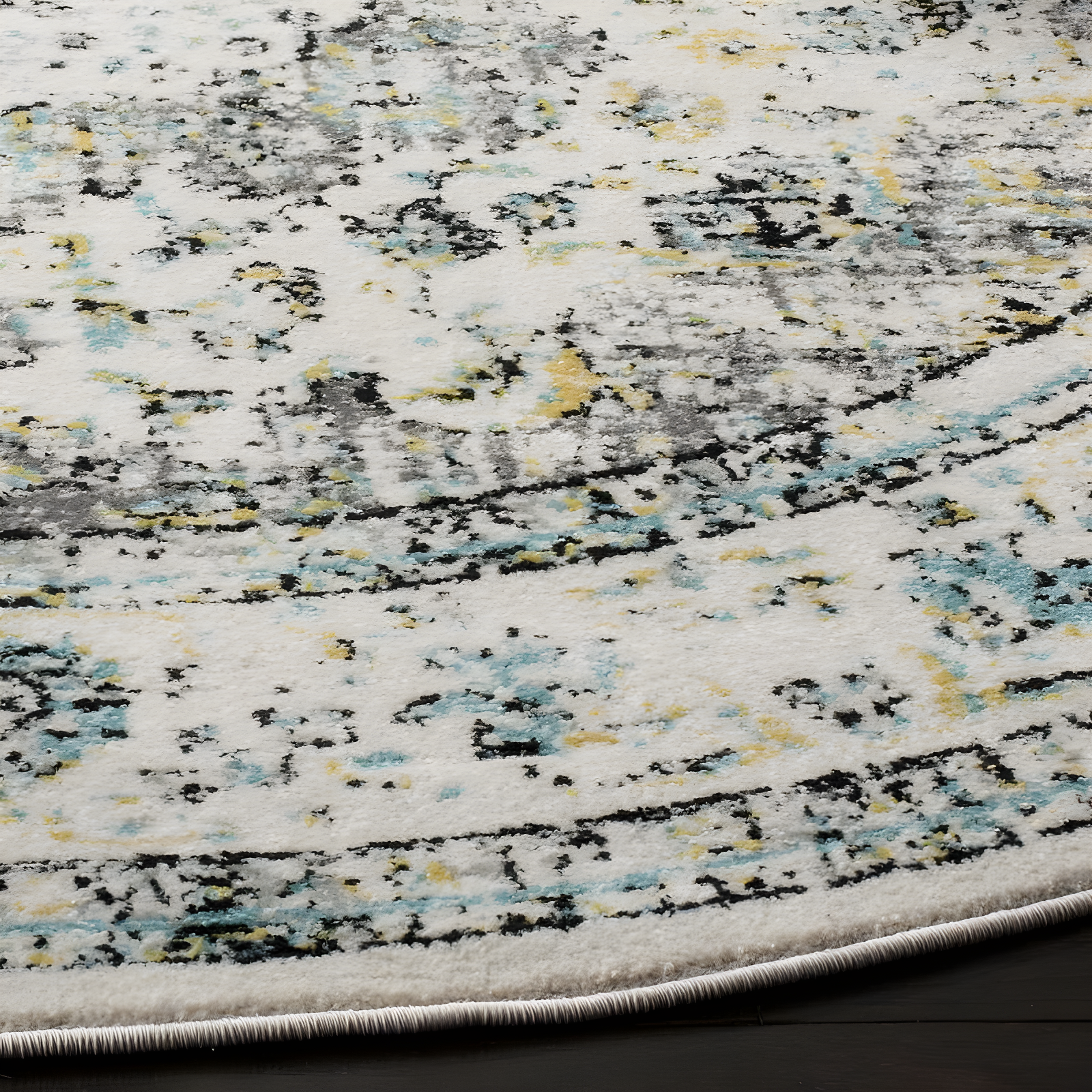 Evoke EVK220 Power Loomed Area Rug - Grey/Gold - 9' Round - Safavieh.