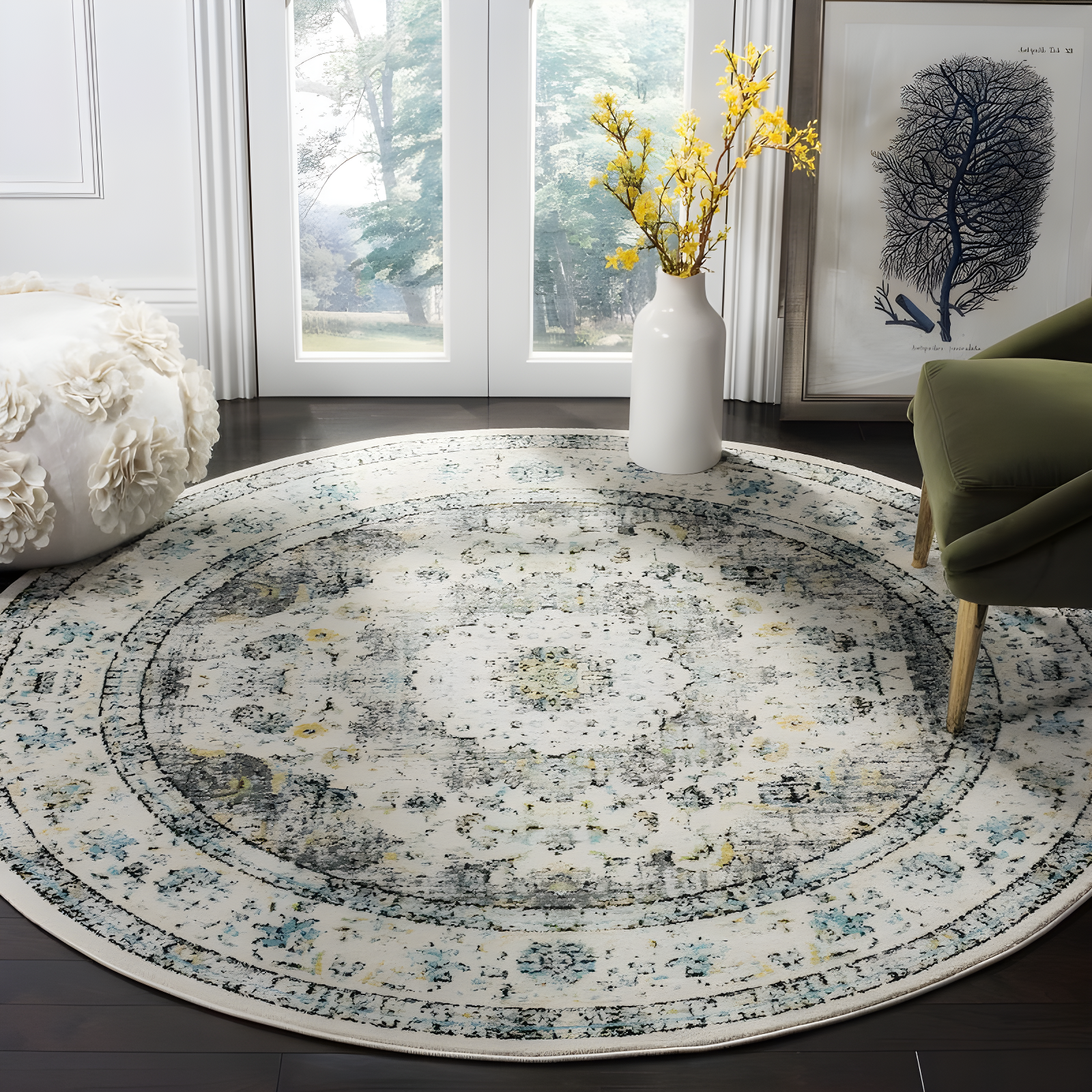 Evoke EVK220 Power Loomed Area Rug - Grey/Gold - 9' Round - Safavieh.