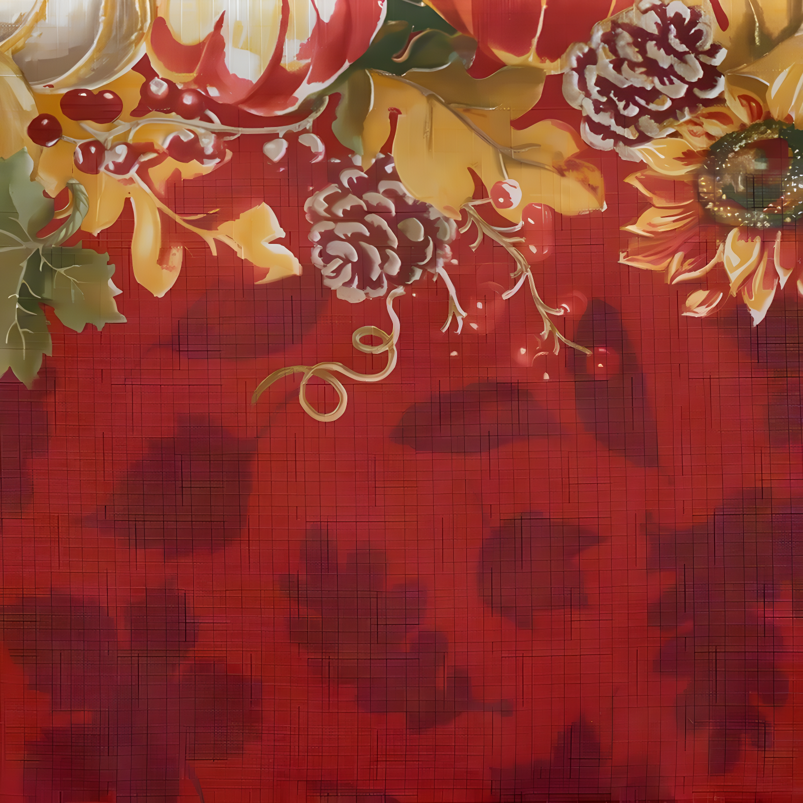 Swaying Leaves Bordered Fall Tablecloth - 52" x 70" - Red/White - Elrene Home Fashions