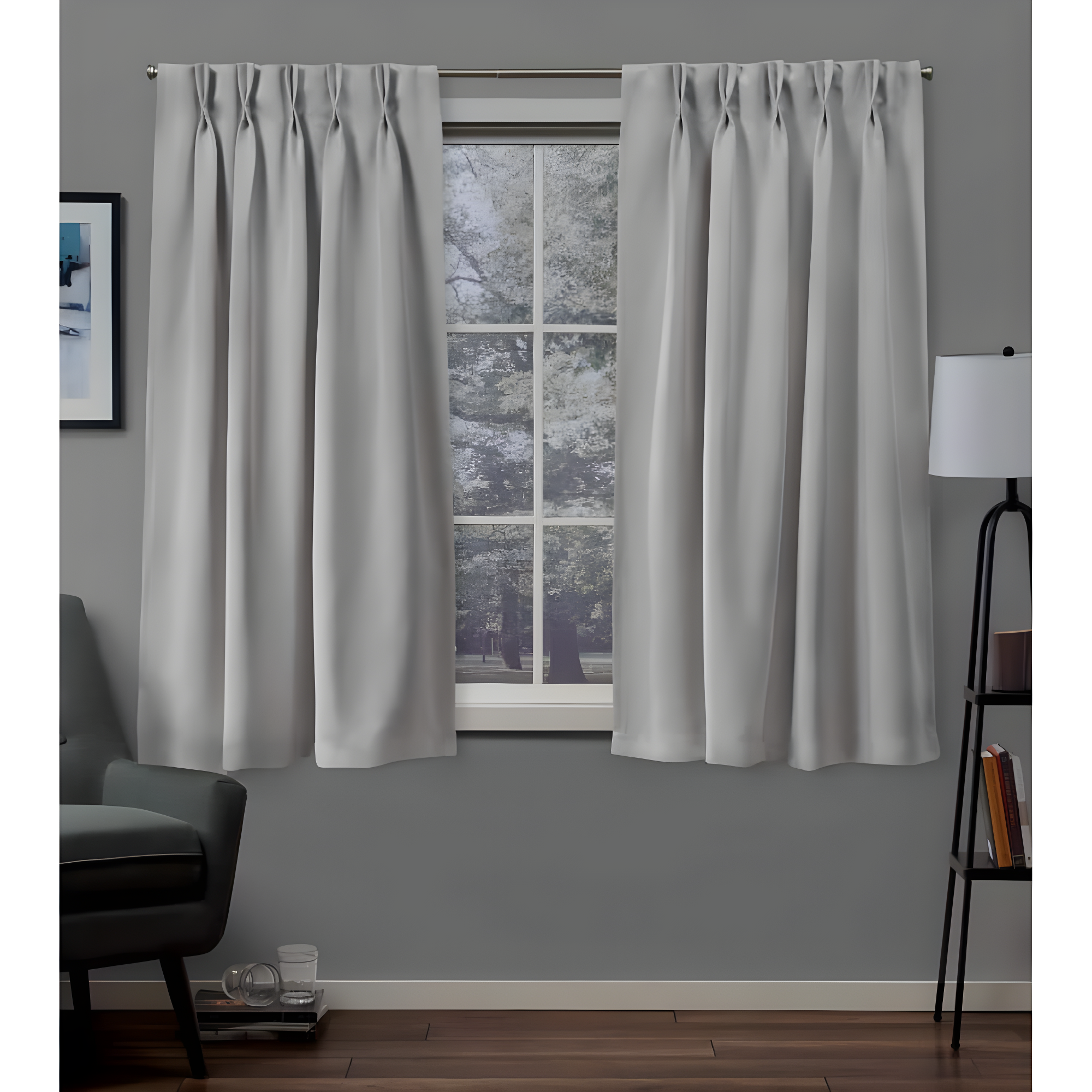 Exclusive Home Sateen Twill Woven Room Darkening Blackout Pinch Pleat/Hidden Tab Top Curtain Panel Pair, 63" Length, Silver