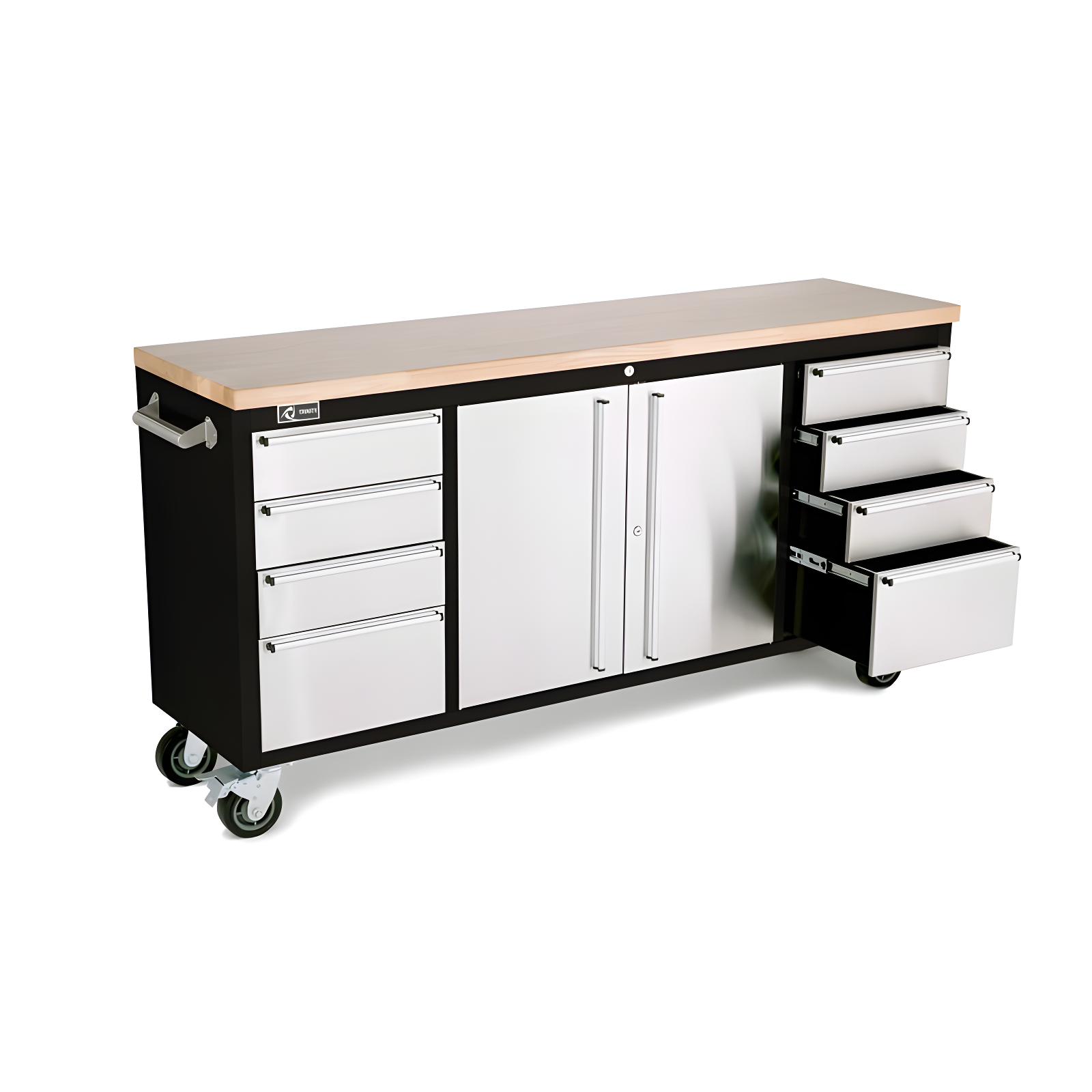 Trinity TRINITY 72 in. W 8-Drawer Black Rolling Mobile Workbench w/ Stainless Steel Face