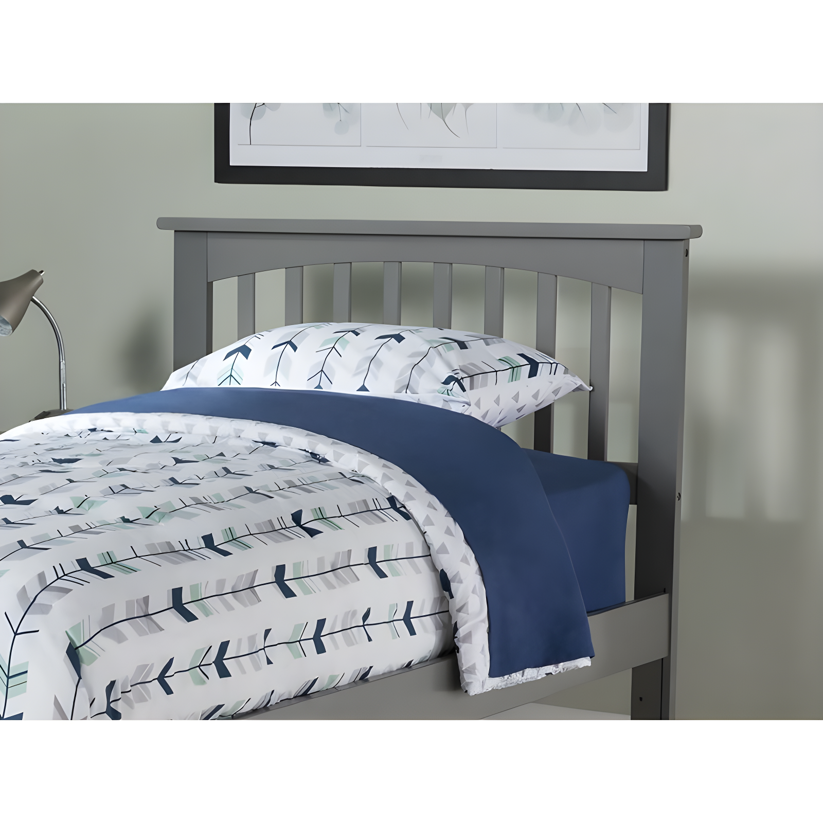 Twin Mission Headboard Gray - AFI: Wood Panel, Crown Molding, USB Charger, Bed Frame Mounted