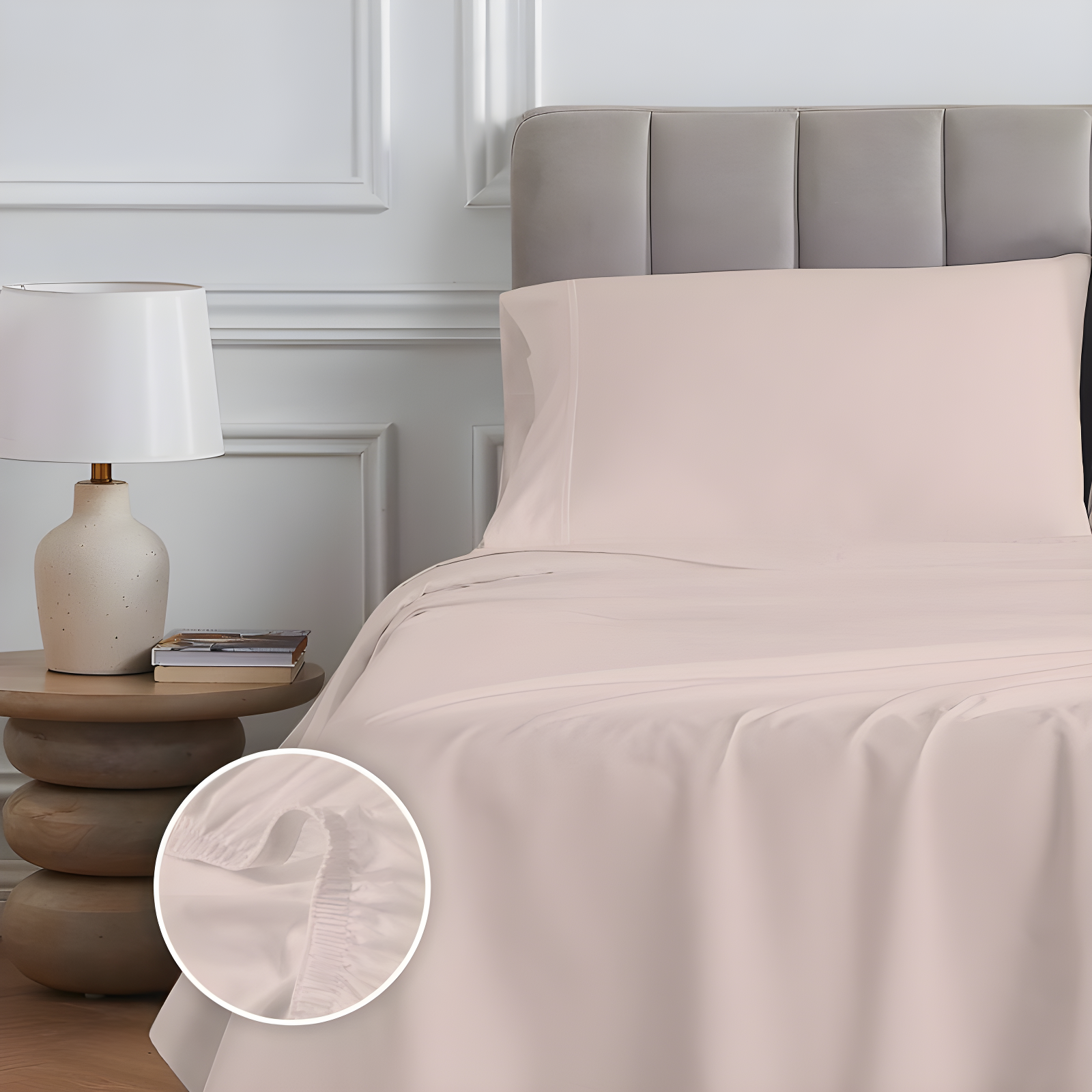 Queen 400 Thread Count Wrinkle Free Cotton Sheet Set Blush - Purity Home: Sateen Weave, Deep Pocket, OEKO-TEX Certified