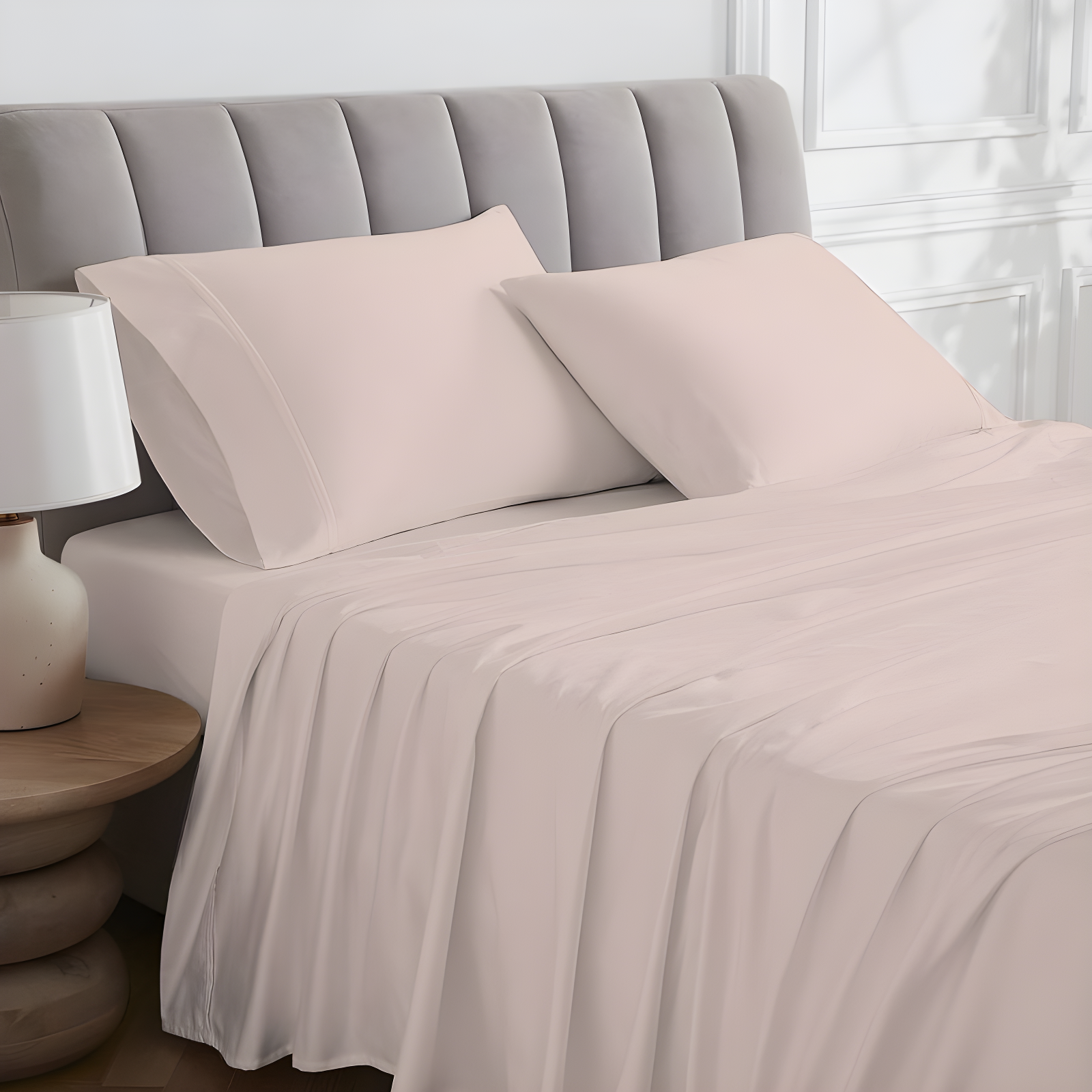 Queen 400 Thread Count Wrinkle Free Cotton Sheet Set Blush - Purity Home: Sateen Weave, Deep Pocket, OEKO-TEX Certified