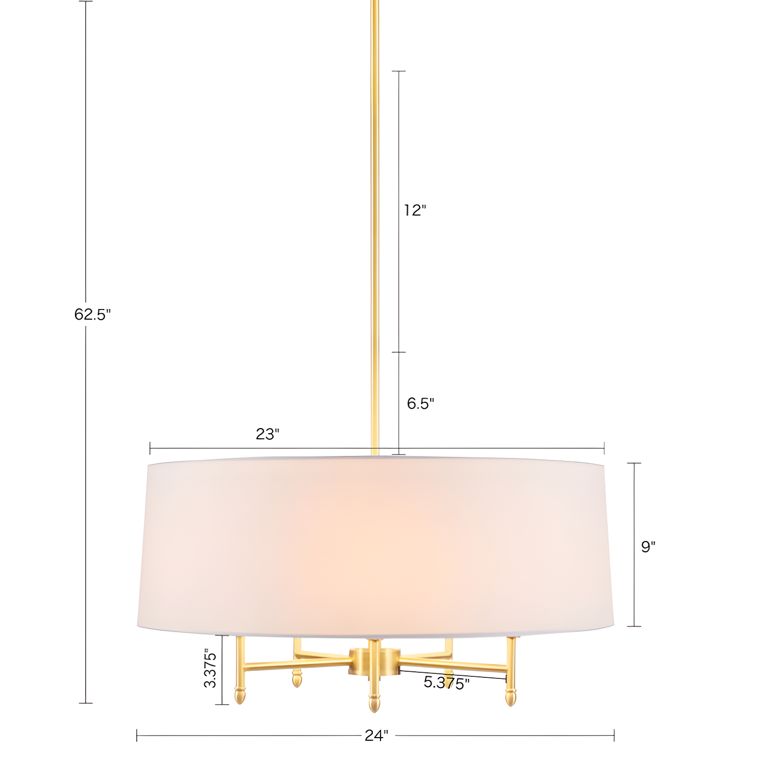 Presidio 5-Light Dimmable Chandelier with Drum-shaped Fabric Shade & Adjustable Height