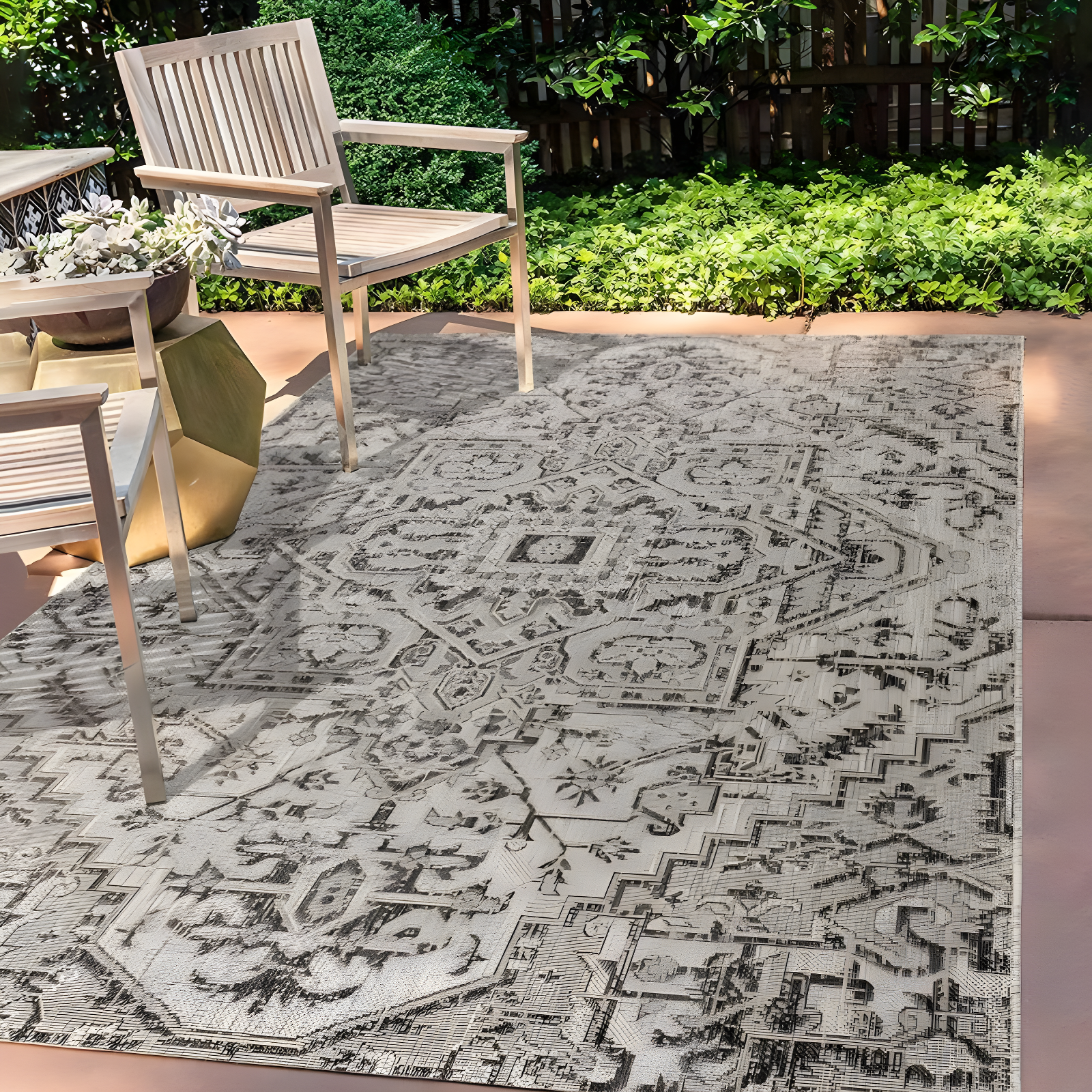 3'x5' Estrella Bohemian Medallion Textured Weave Indoor/Outdoor Area Rug, Black/Gray - JONATHAN Y