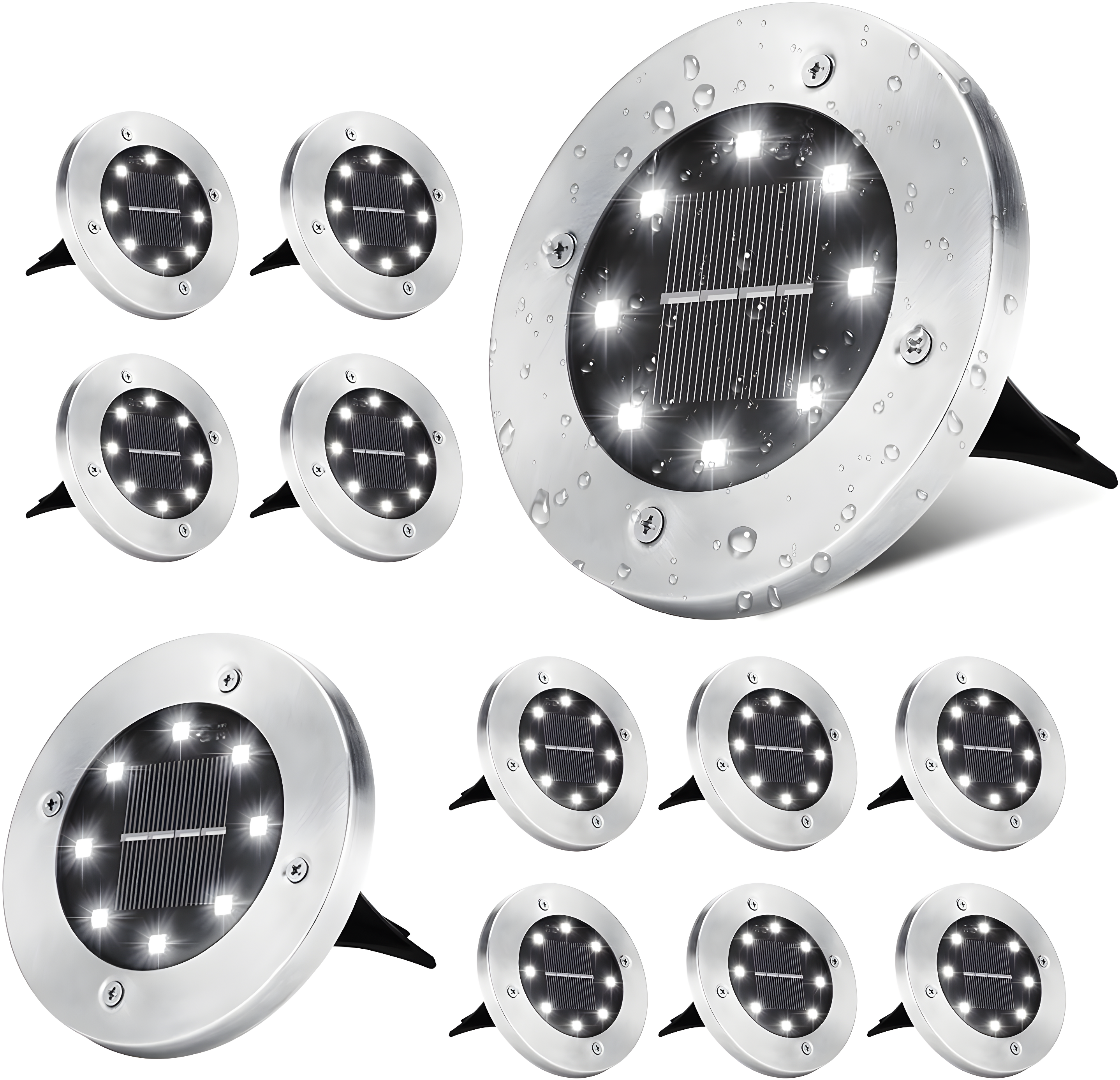 12 Pack Solar Ground Lights, 8 LED Solar Powered Disk Lights Outdoor Waterproof Garden Landscape Lighting for Yard Deck Lawn Patio Pathway Walkway