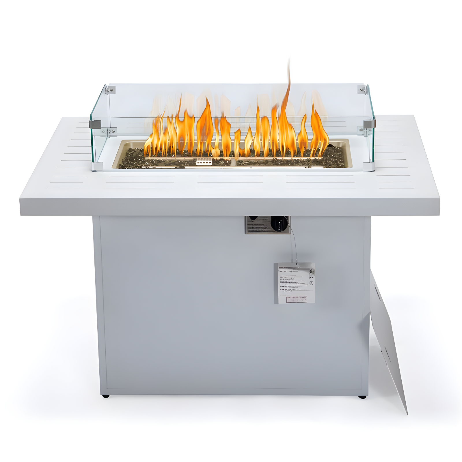 LeisureMod Chelsea Patio Modern Aluminum Propane Fire Pit Table in White