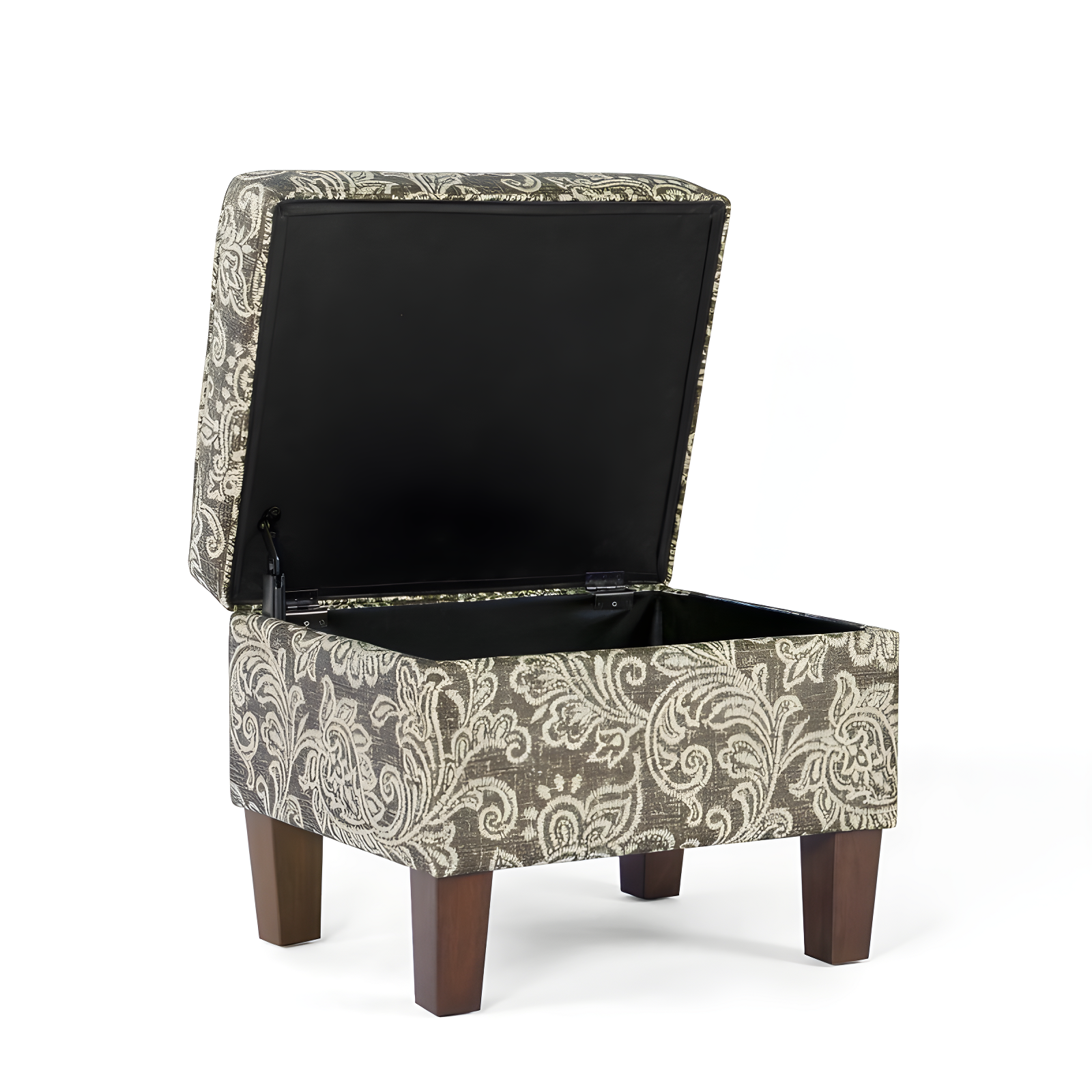 HomePop Medium Storage Ottoman Brown : Upholstered Footstool, Floral Pattern, Hardwood Frame