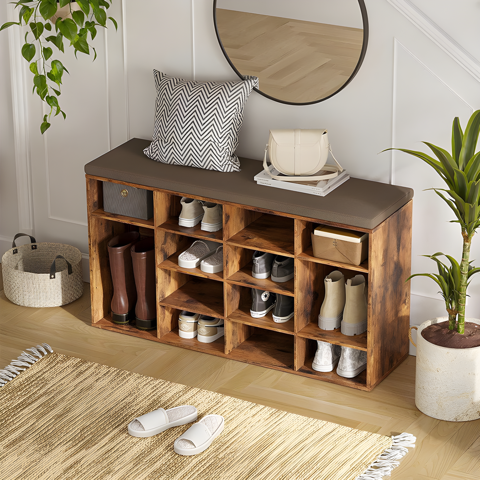 Shoe Organizer for Entryway, Storage Bench with Cushion