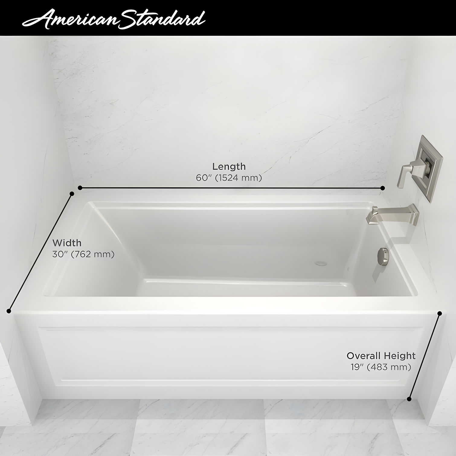 Town Square S 60'' x 30'' Alcove / Tile In Soaking Acrylic Bathtub