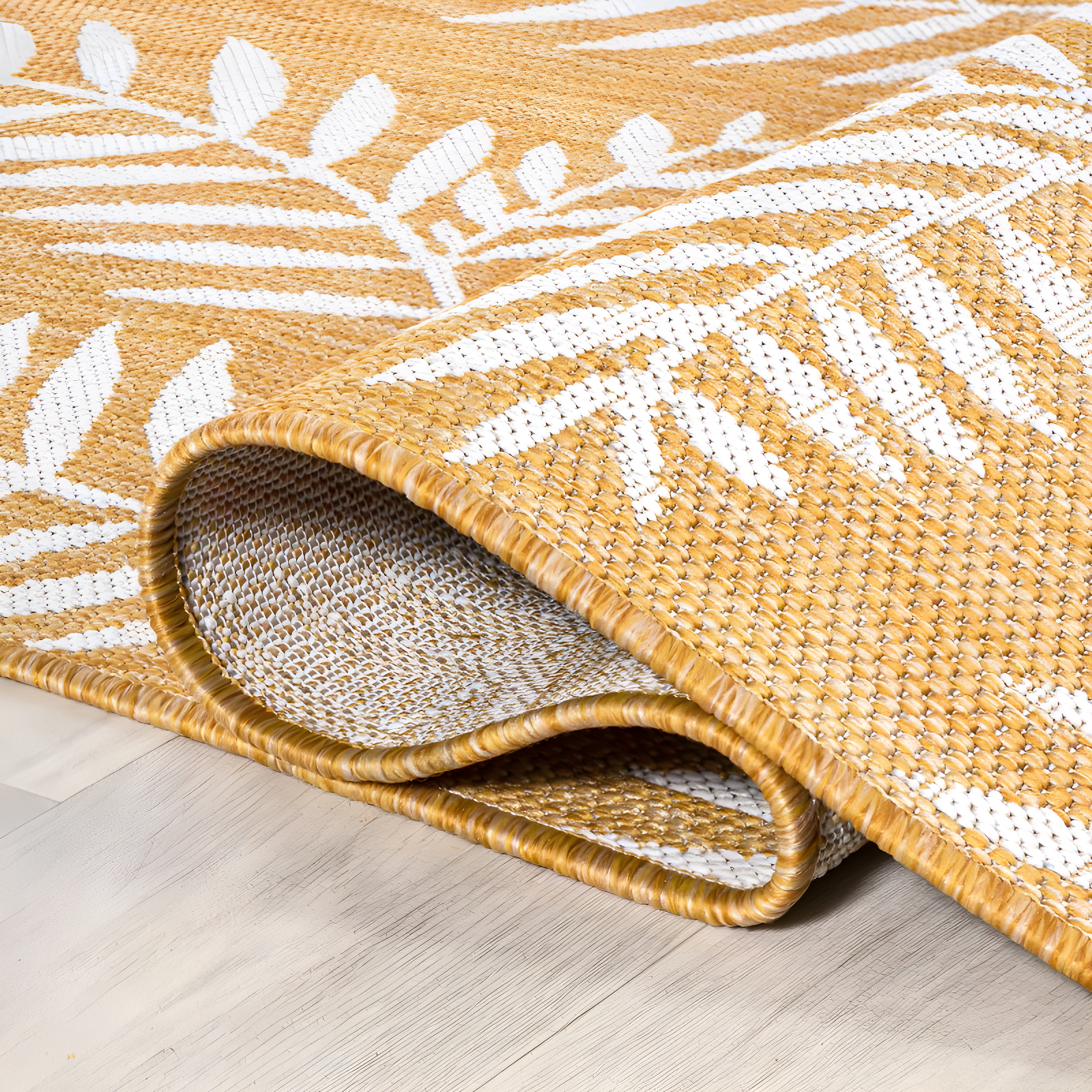 2' x 10' Nevis Palm Frond Indoor/Outdoor Runner Rug, Yellow/Cream - JONATHAN Y