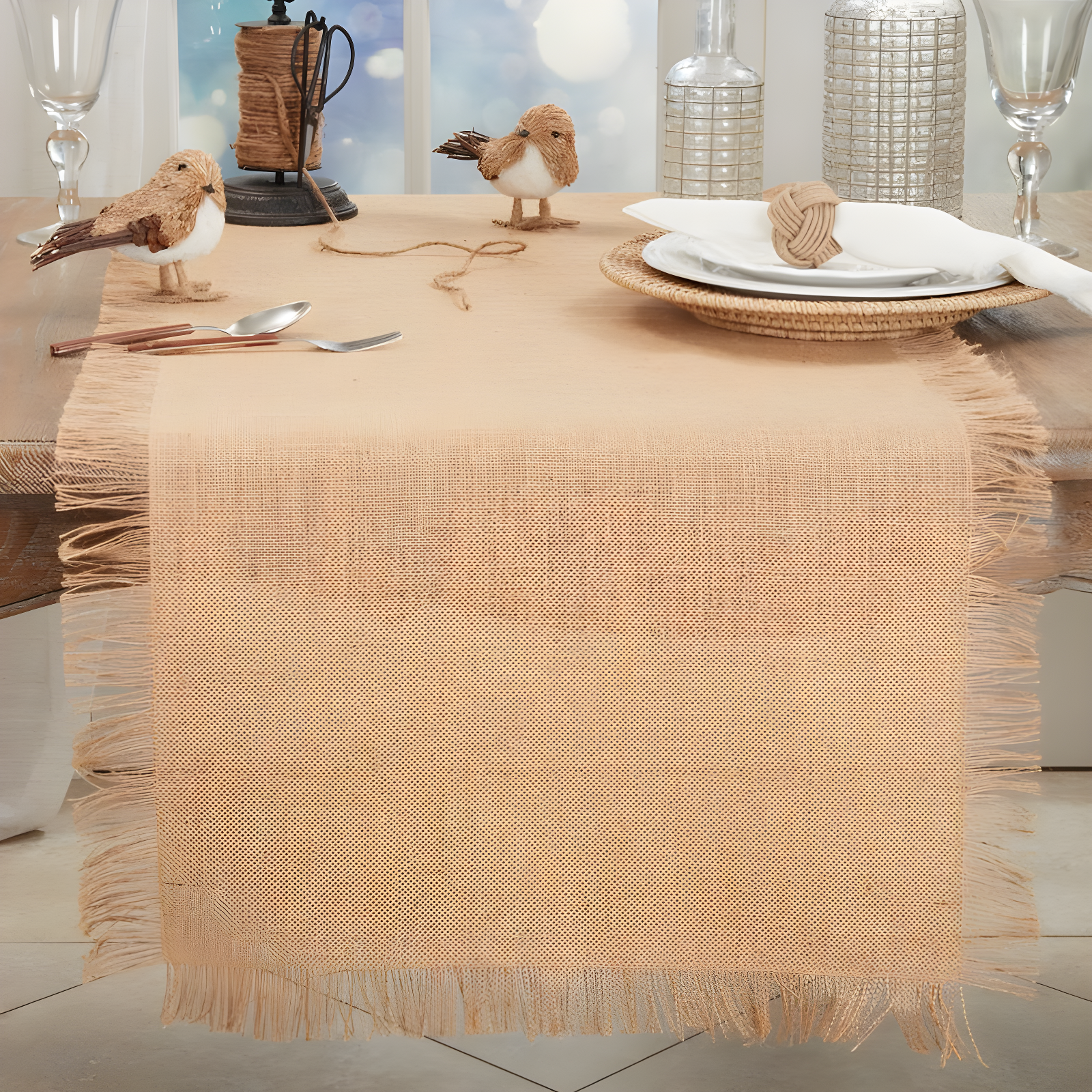 Saro Lifestyle Fringed Jute Runner, 20"x90", Beige