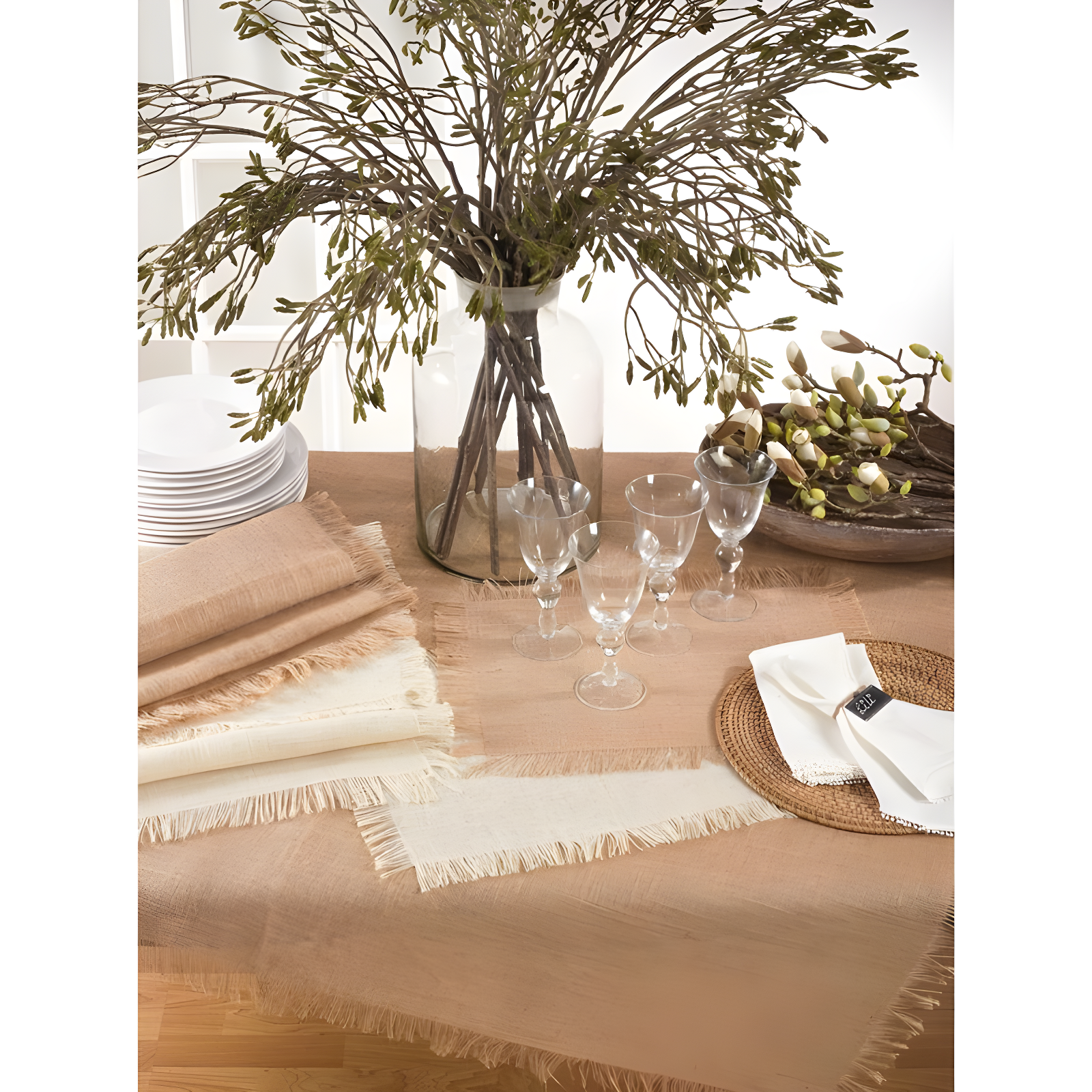 Saro Lifestyle Fringed Jute Runner, 20"x90", Beige