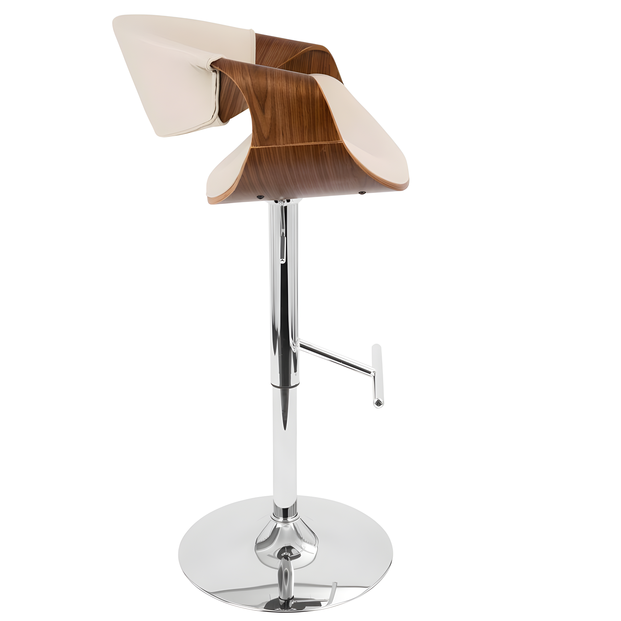 Curvo Mid-Century Modern Adjustable Barstool with Swivel in Walnut and Cream by LumiSource