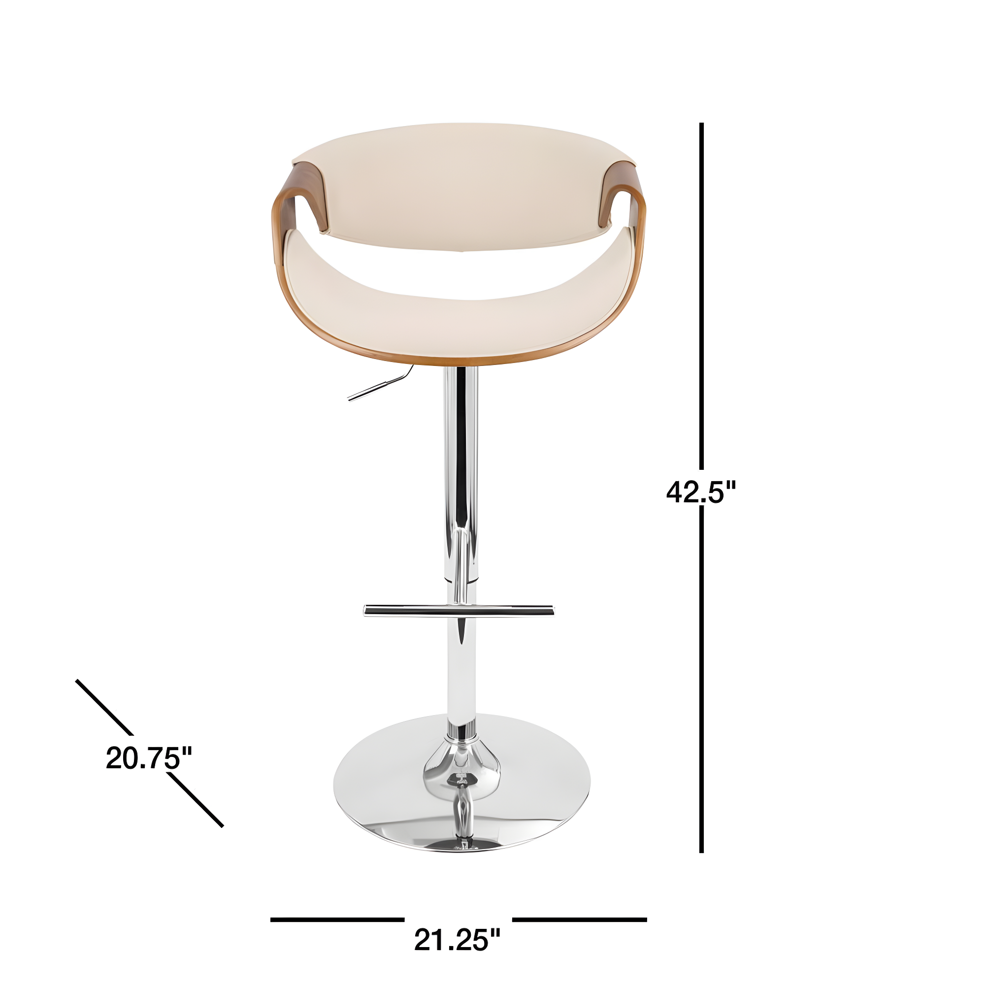 Curvo Mid-Century Modern Adjustable Barstool with Swivel in Walnut and Cream by LumiSource