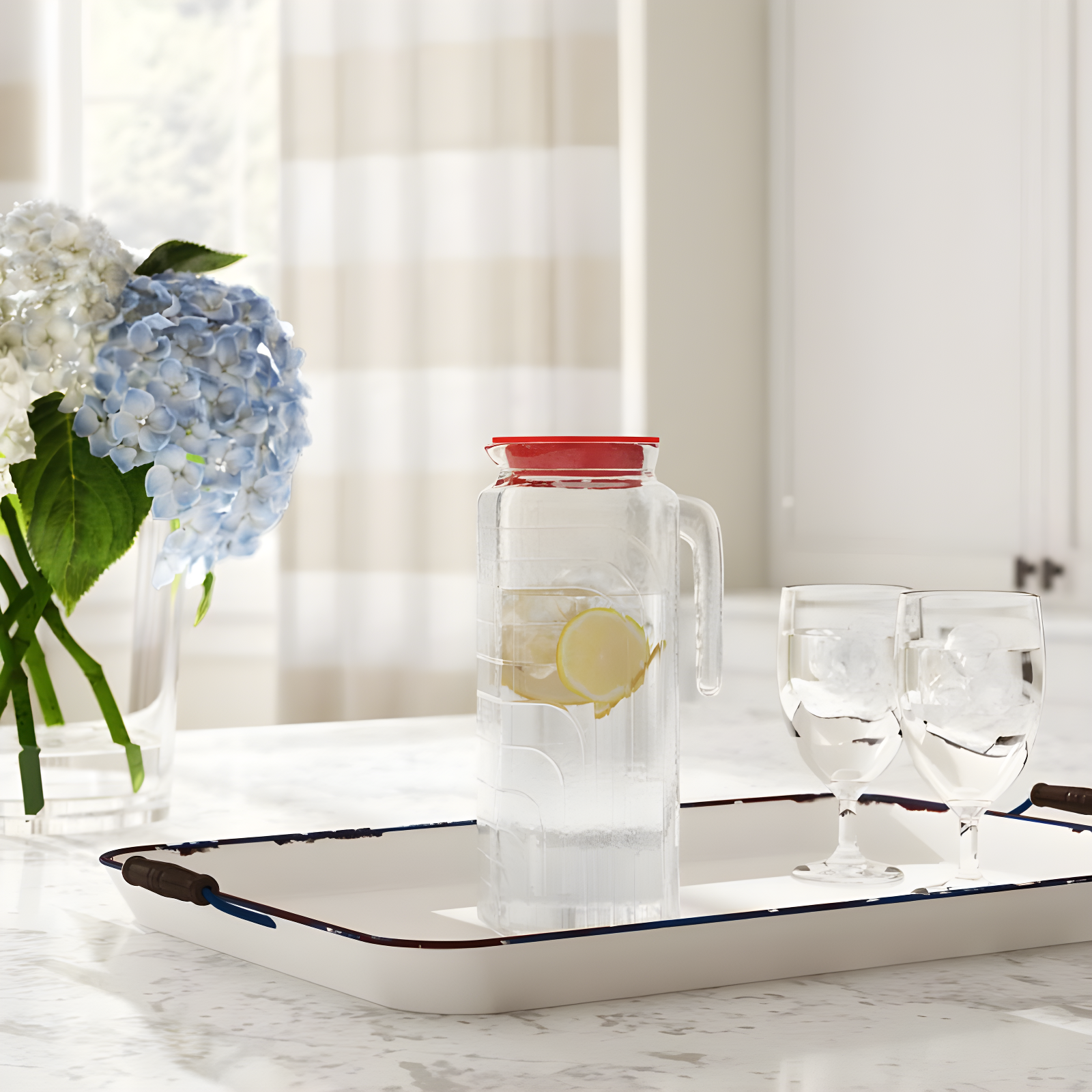 Bormioli Rocco Gelo Glass Jug/Pitcher with Lid, 41-Ounce, White Lid, , Beverage Server, White Lid