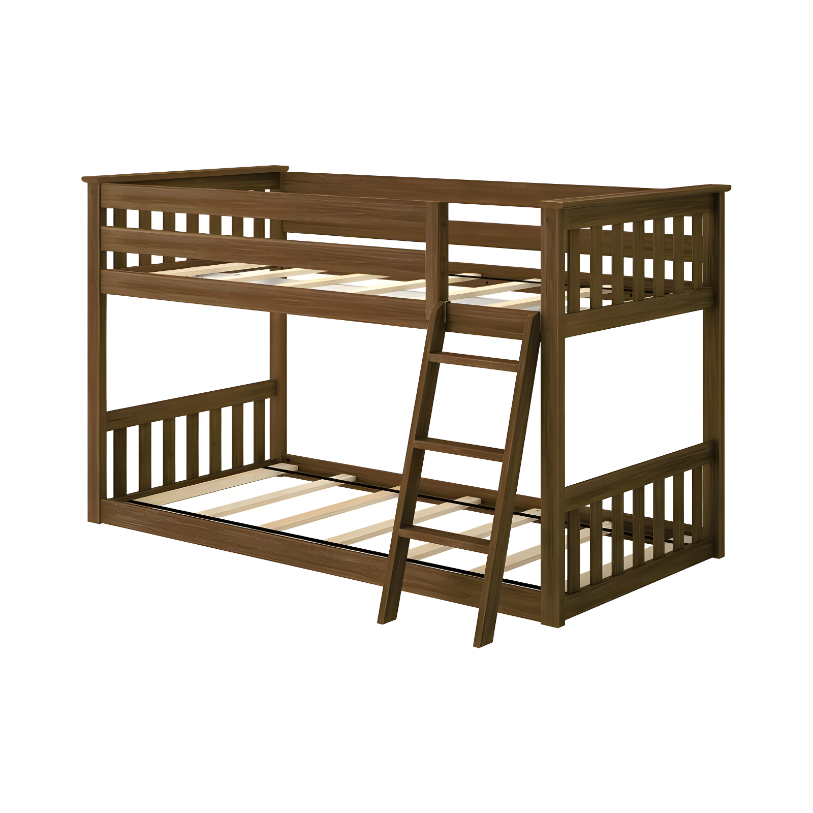 Max & Lily Twin over Twin Bunk Bed for Kids, Solid Wood Low Bunk Beds with Ladder, Walnut