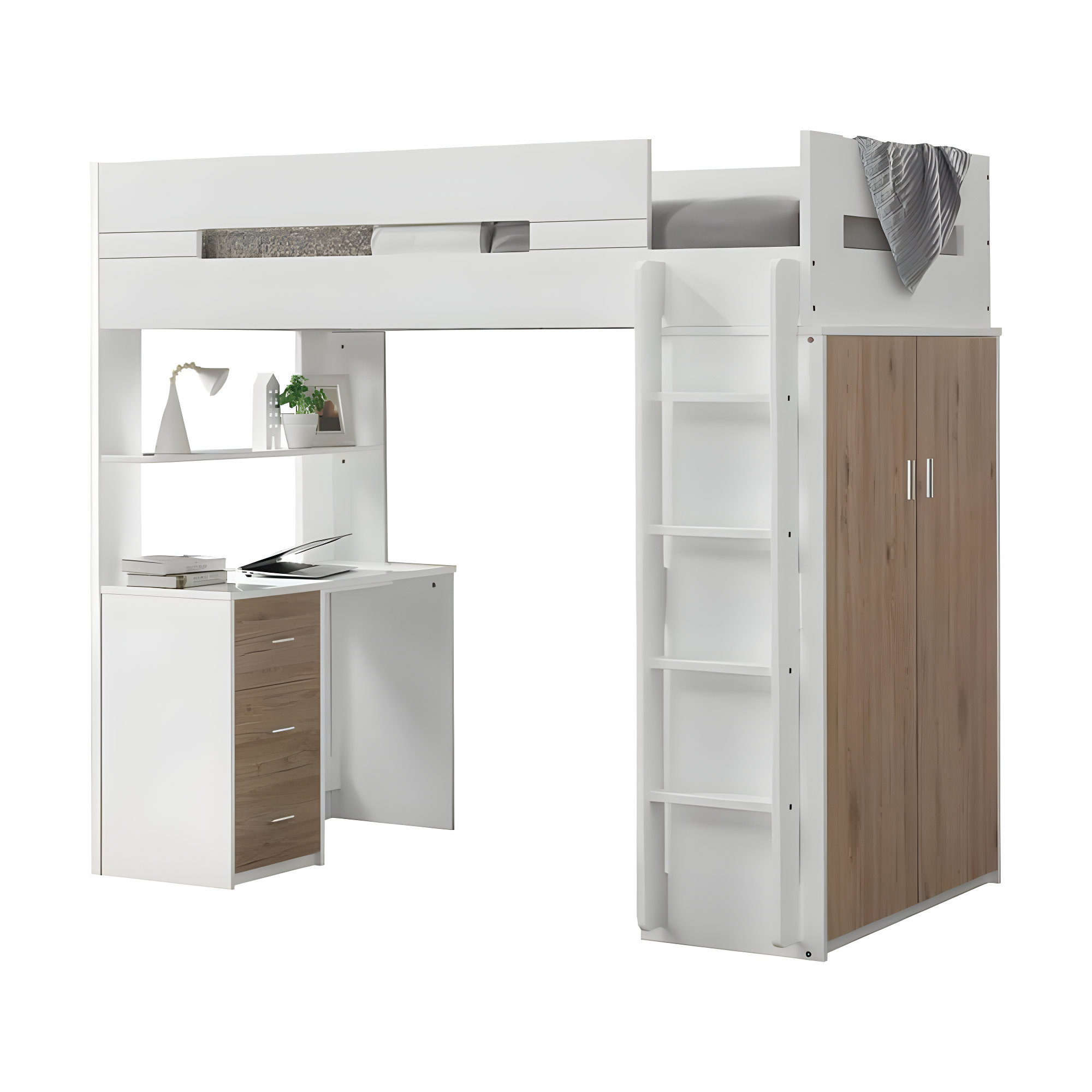 ACME Nerice Twin Loft Bed with Desk and Wardrobe in White, Multiple Colors
