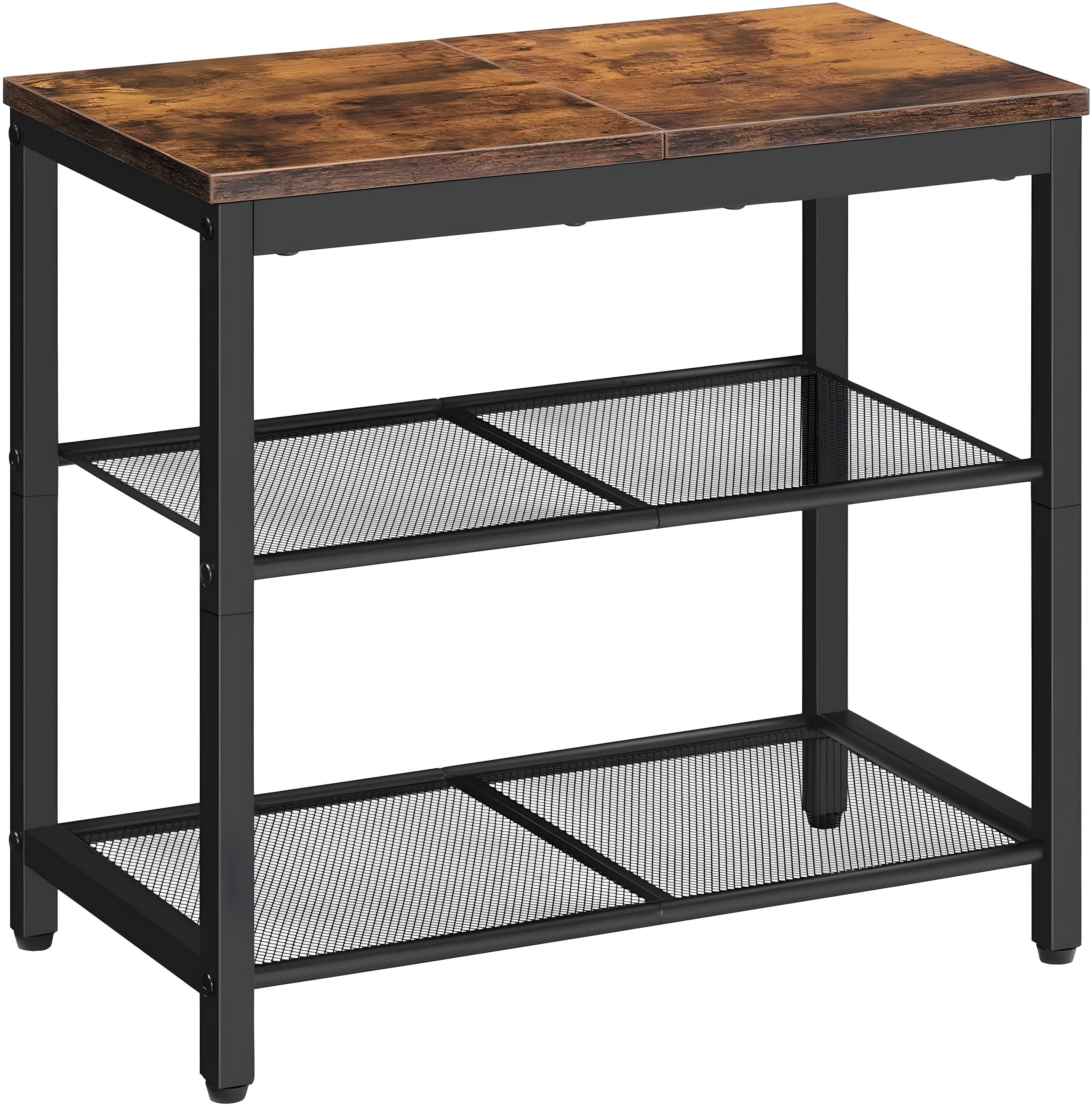 Shoe Bench, 3-Tier Shoe Rack, Industrial Shoe Organizer Storage Bench, 29.5 inches Entry Bench with Mesh Shelves, for Entryway, Living Room, Hallway, Easy Assembly, Rustic Brown BF75HX01