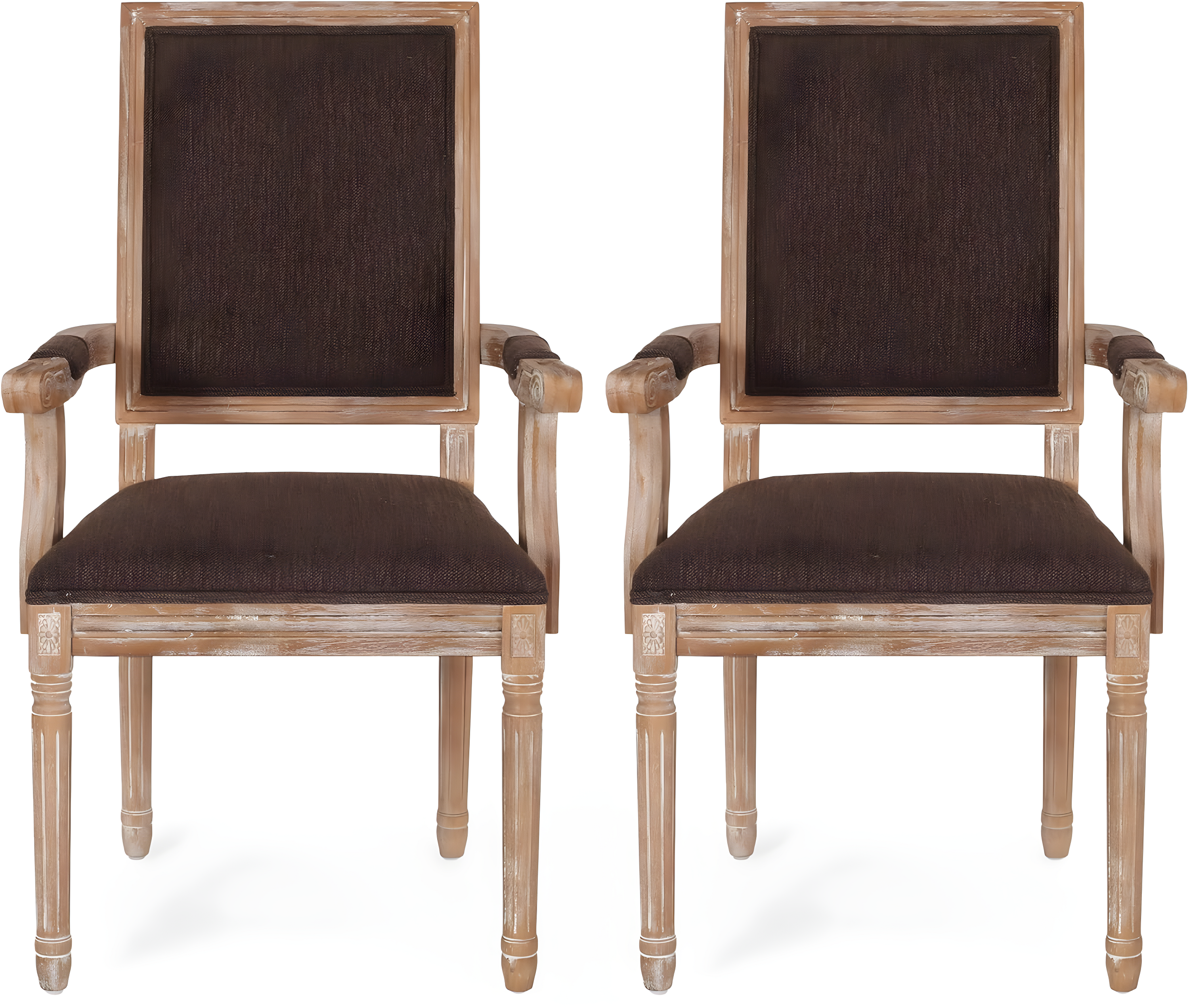 Antique French Country Weathered Wood Upholstered Arm Chair