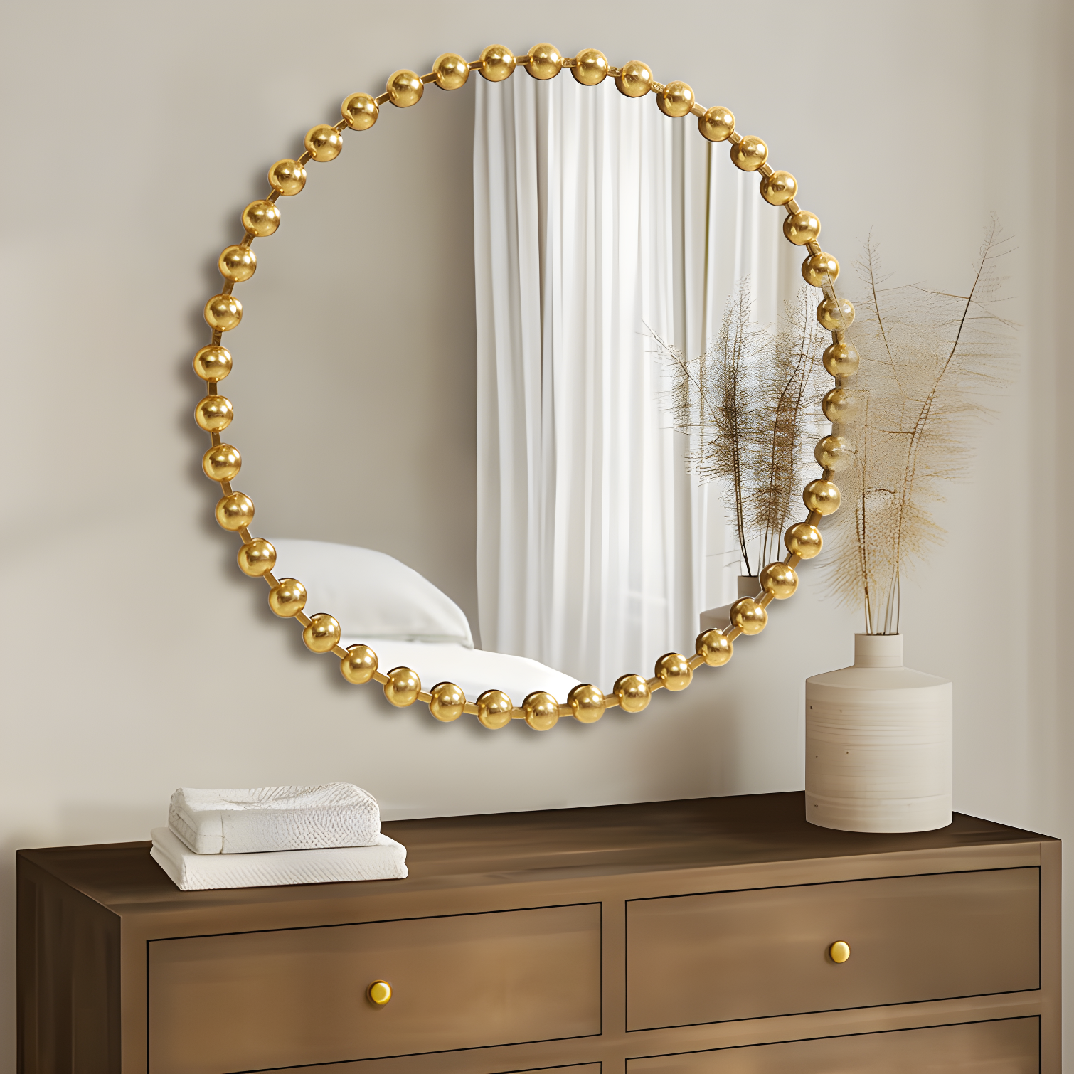Marlowe Beaded Round Metal Wall Mirror