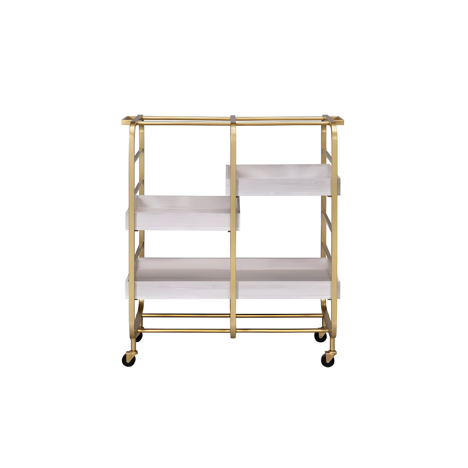 Vorrik Serving Cart Gold/White/Washed - Acme Furniture: Chic Industrial Drink Trolley with Fixed Shelves & Casters