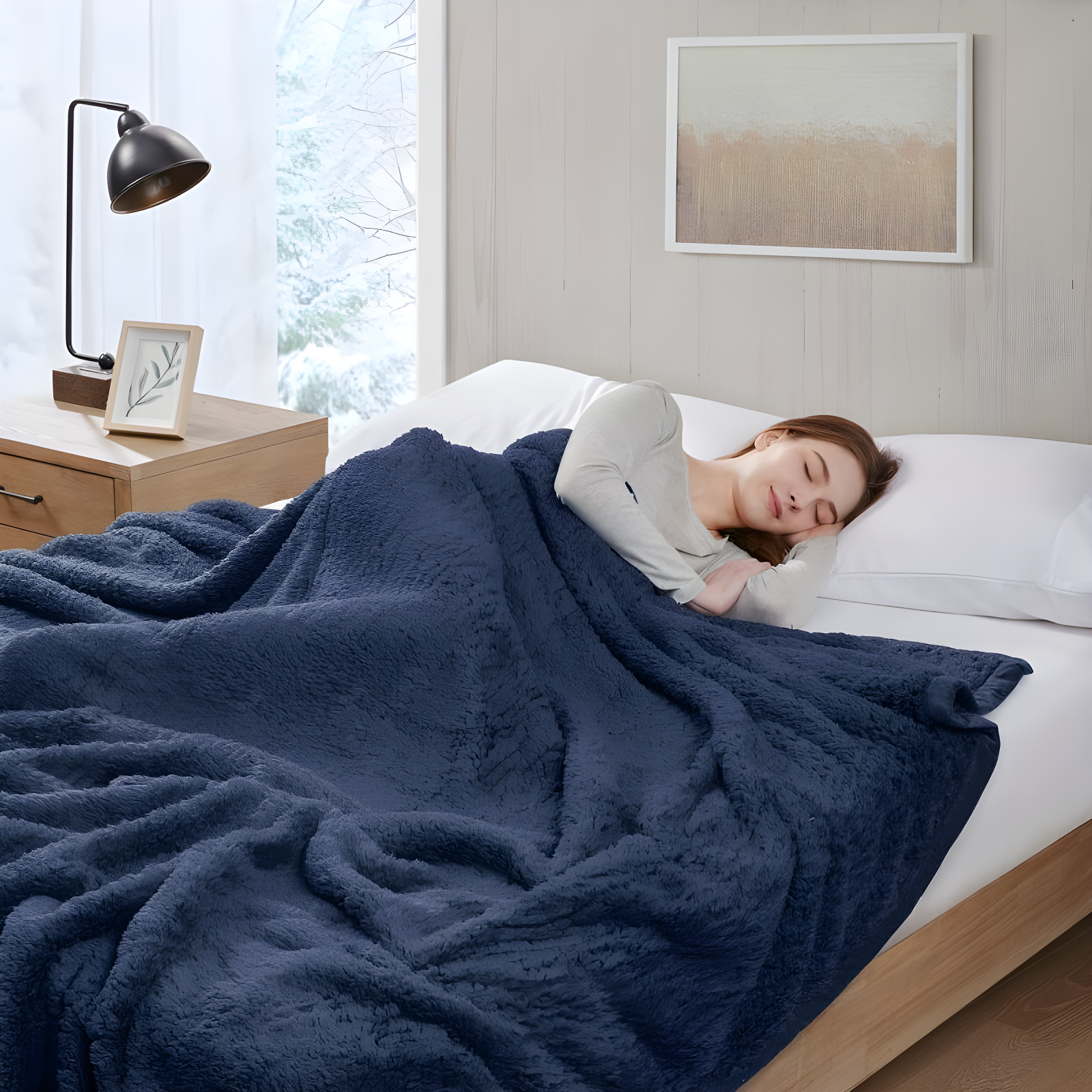 Full/Queen Burlington Berber Bed Blanket Navy: Woolrich, Transitional Style, Machine Washable, Velvet Touch