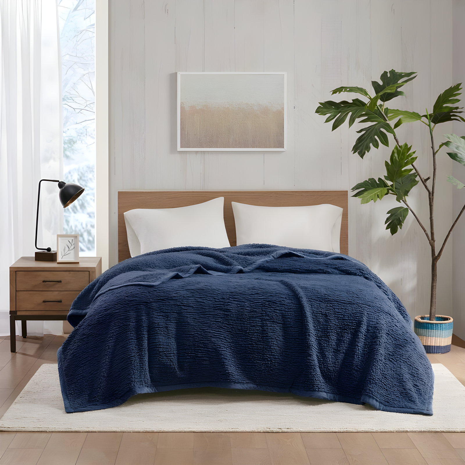 Full/Queen Burlington Berber Bed Blanket Navy: Woolrich, Transitional Style, Machine Washable, Velvet Touch