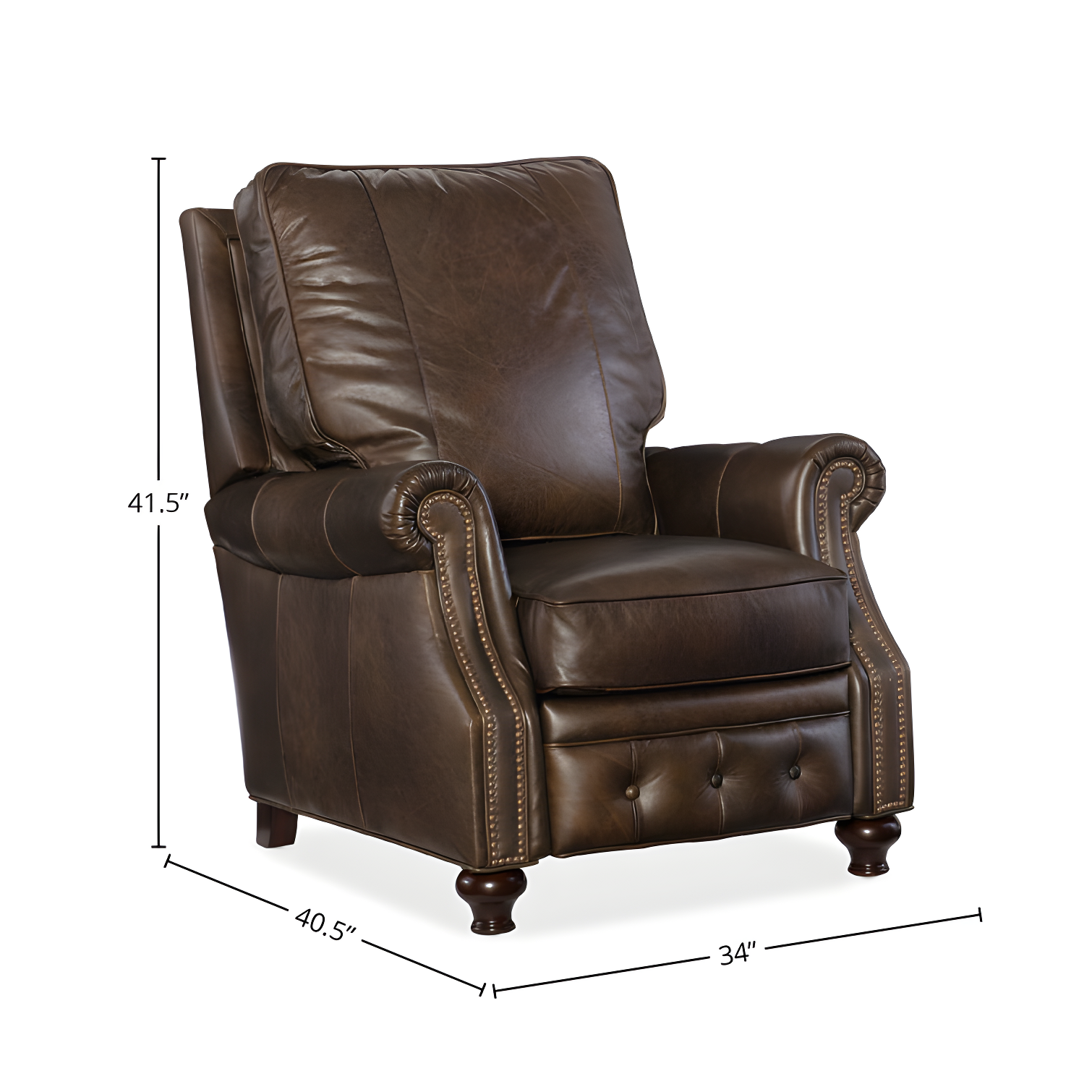 Old Saddle Cocoa Genuine Leather Recliner with Nailhead Trim