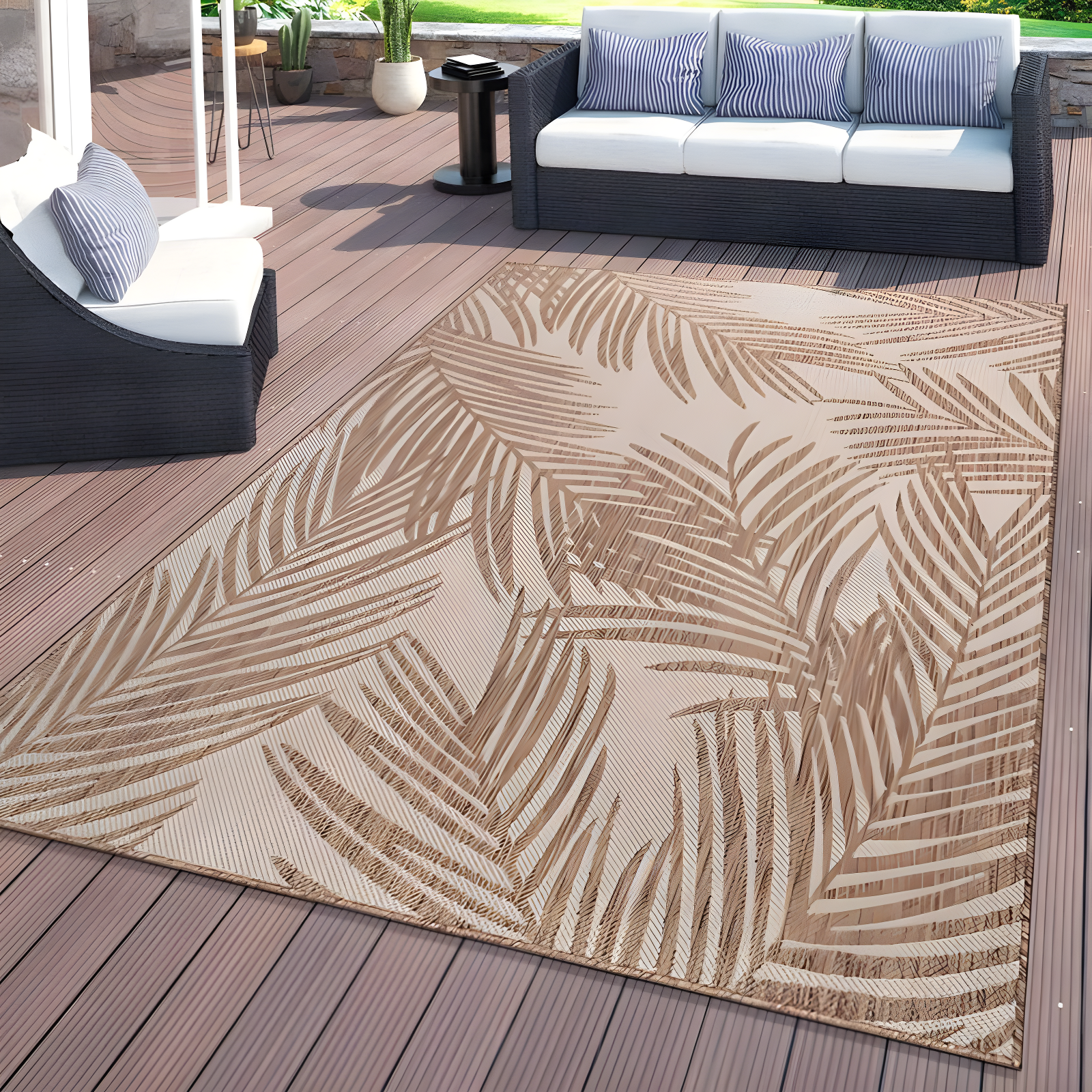World Rug Gallery Contemporary Distressed Leaves Textured Flat Weave Indoor/Outdoor Area Rug - BROWN 5' X 7'