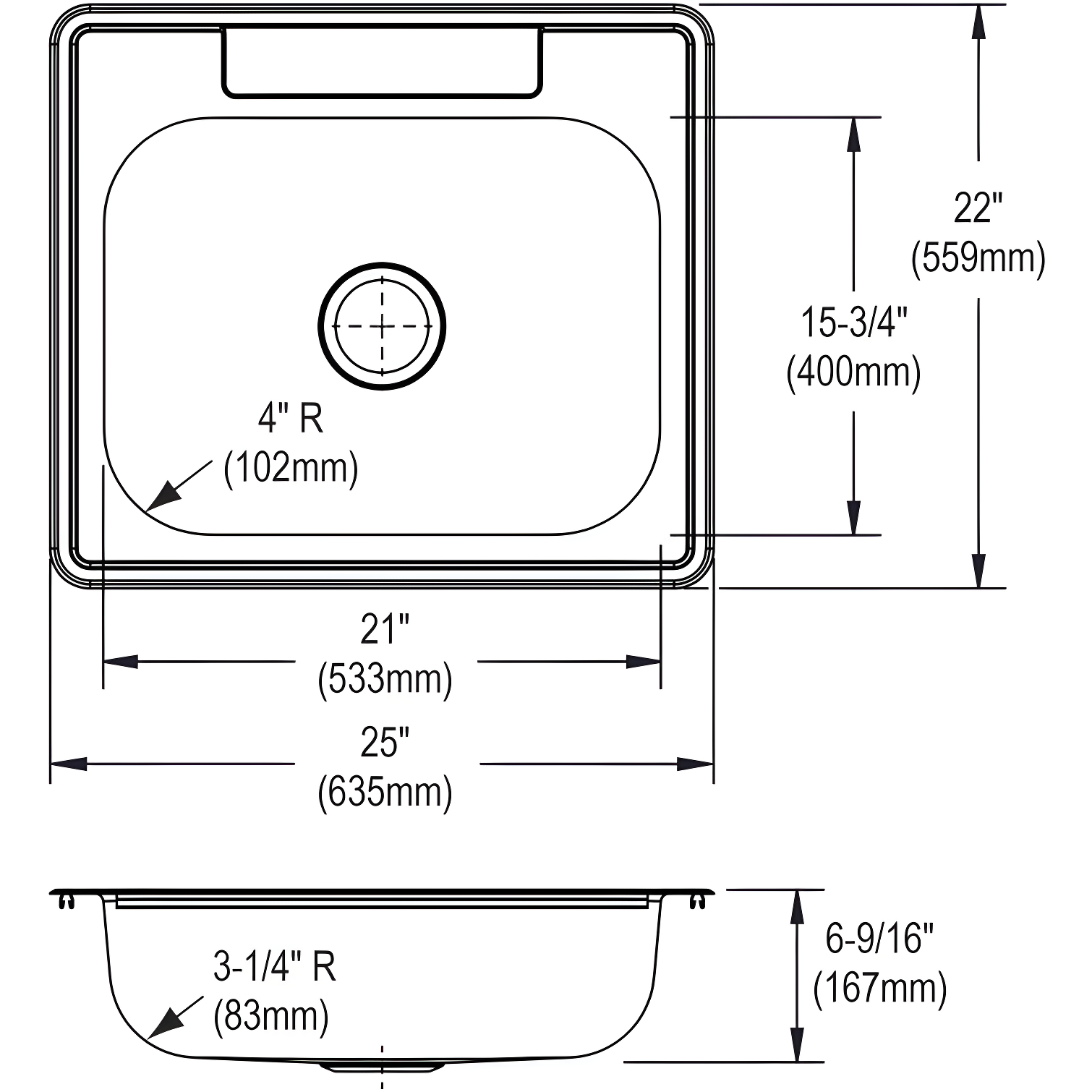Dayton 25" L x 22" W Drop-In Kitchen Sink