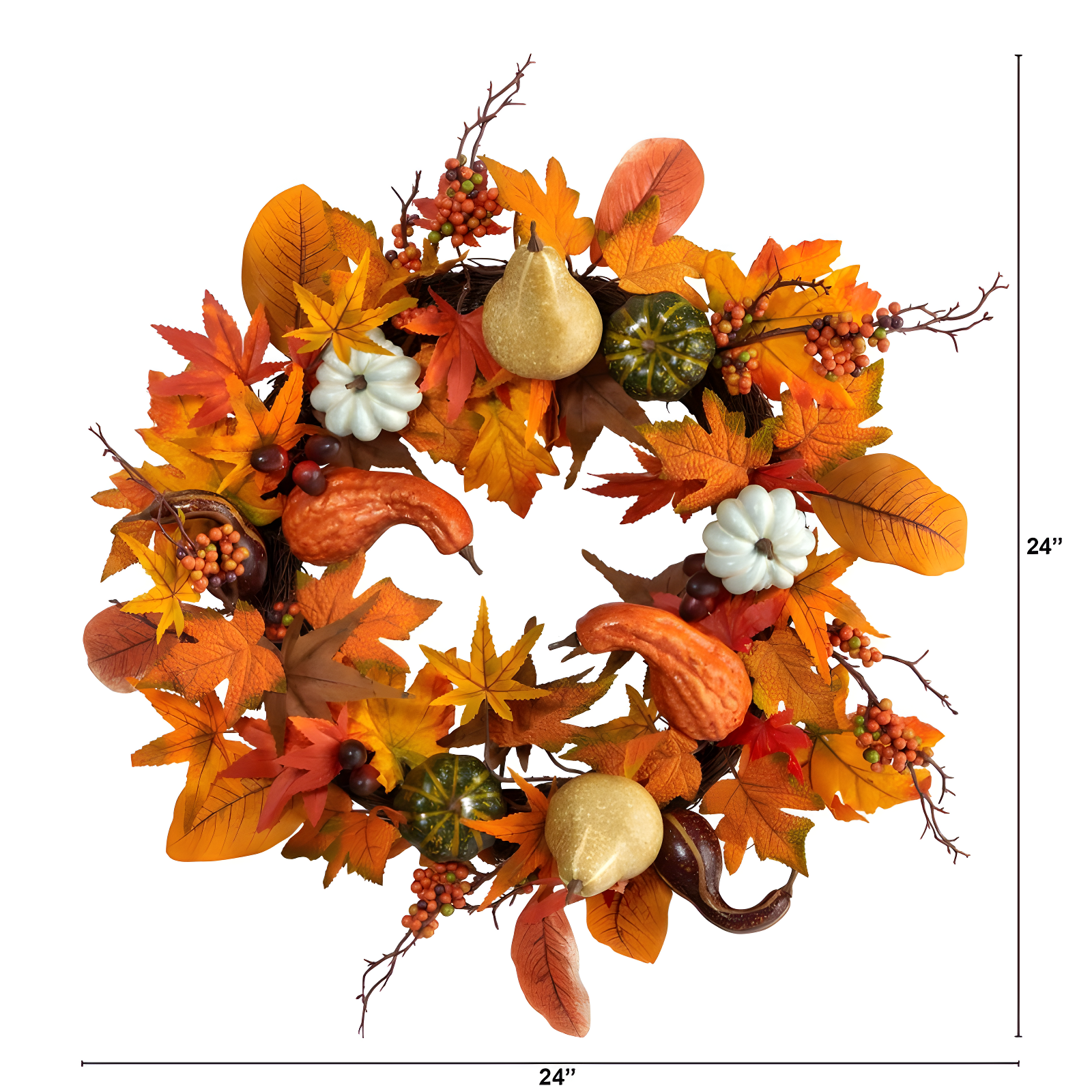 Nearly Natural 24-in Autumn Pumpkin, Gourd and Berries in Assorted Colors Artificial Fall Wreath